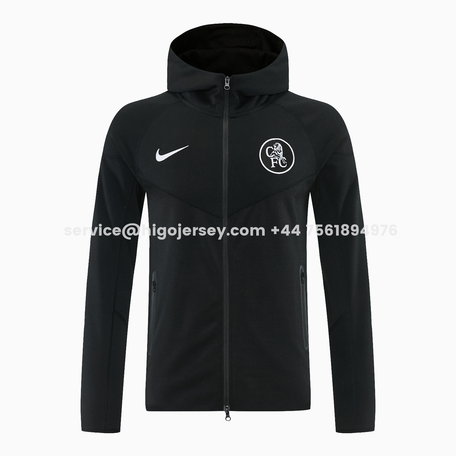 Higojerseys-C.H.E.L.S.E.A 2026 Hooded Windbreaker Training Set - Black Top & Pants