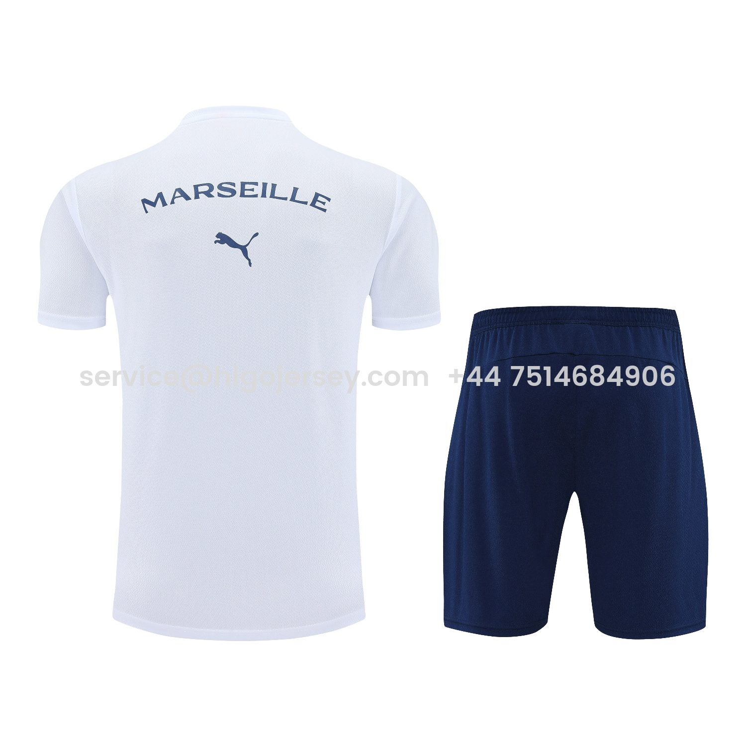 Higojerseys-Marseille 25-26 Short-Sleeve Training Set - White Top & Blue Shorts