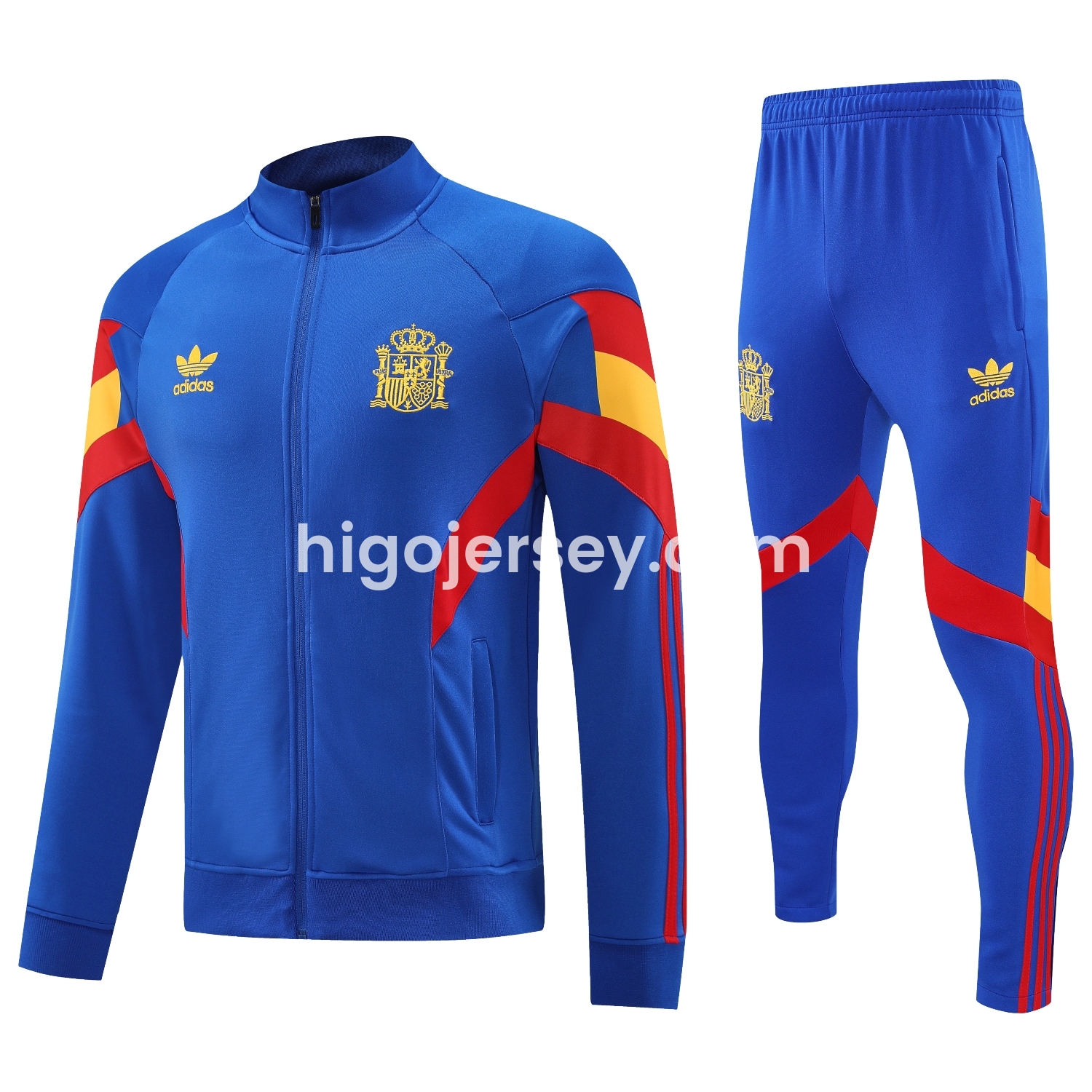 Higojerseys-Spain 25-26 Jacket Training Tracksuit - Blue Jackets & Pants with Red and Yellow