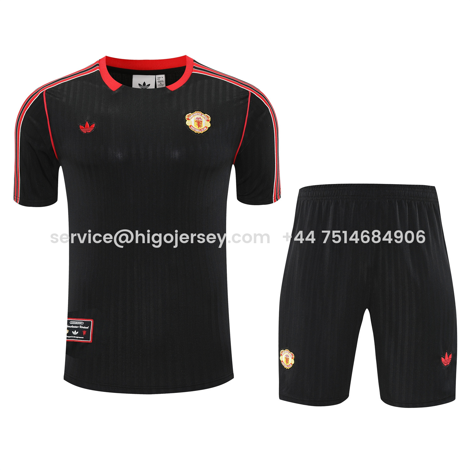 Higojerseys-Manchester United 25-26 Short-Sleeve Training Set - Red Lines Black Top & Black Shorts
