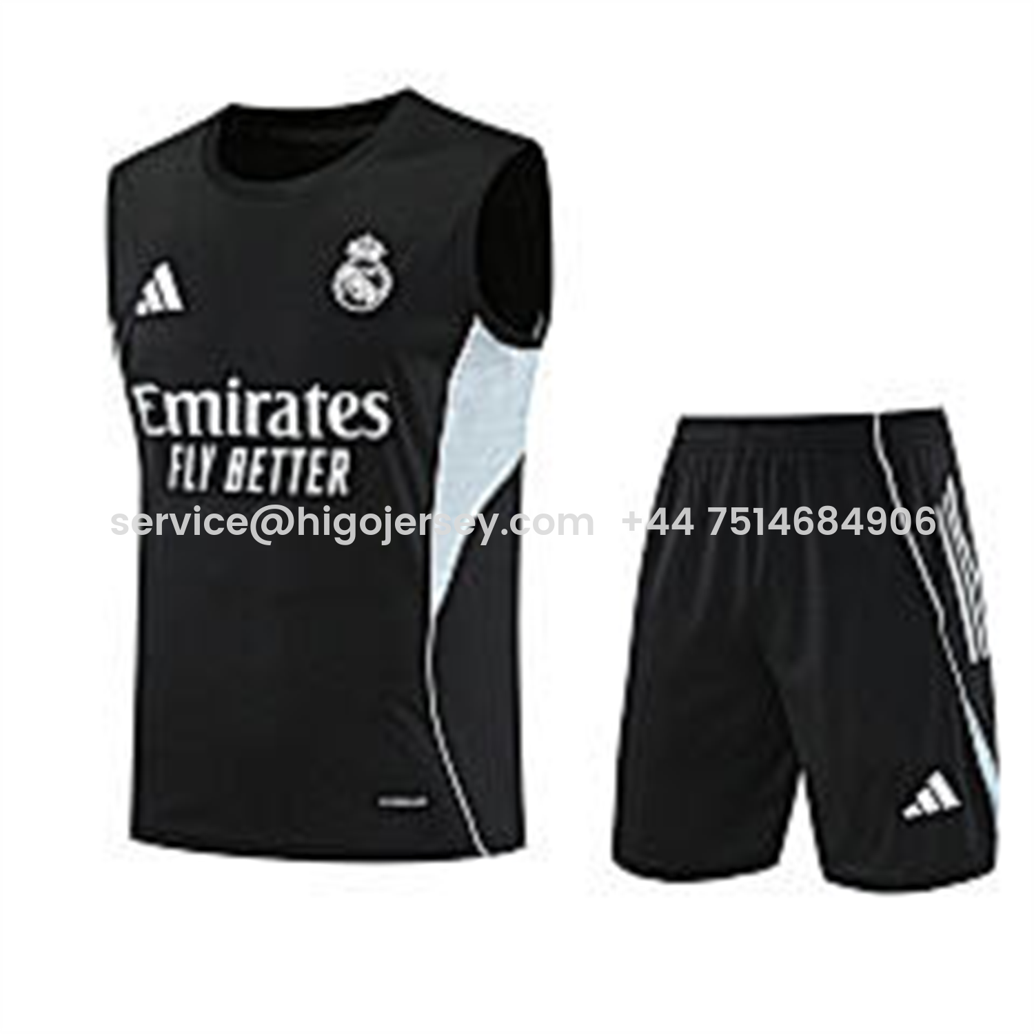 Higojerseys-Real Madrid 25-26 Vest Training Set - Black And Light Grey Vest & Black Shorts