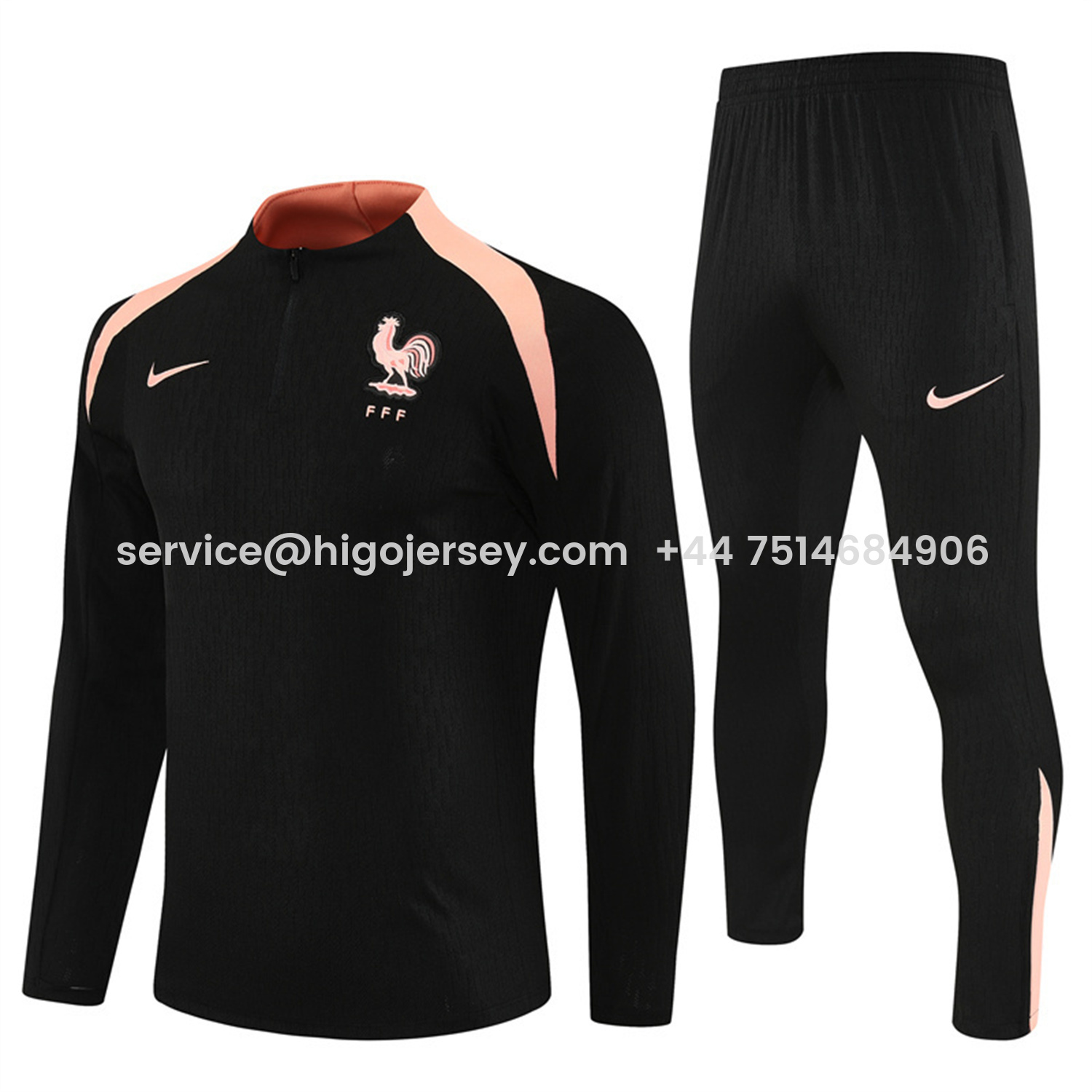 Higojerseys-France 25-26 Long Sleeve Training Set - Player Version - Black Top and Pants