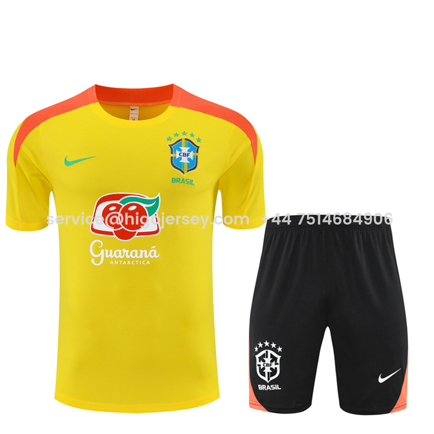 Higojerseys-Brazil 25-26 Short-Sleeve Training Set - Yellow Top & Black Shorts