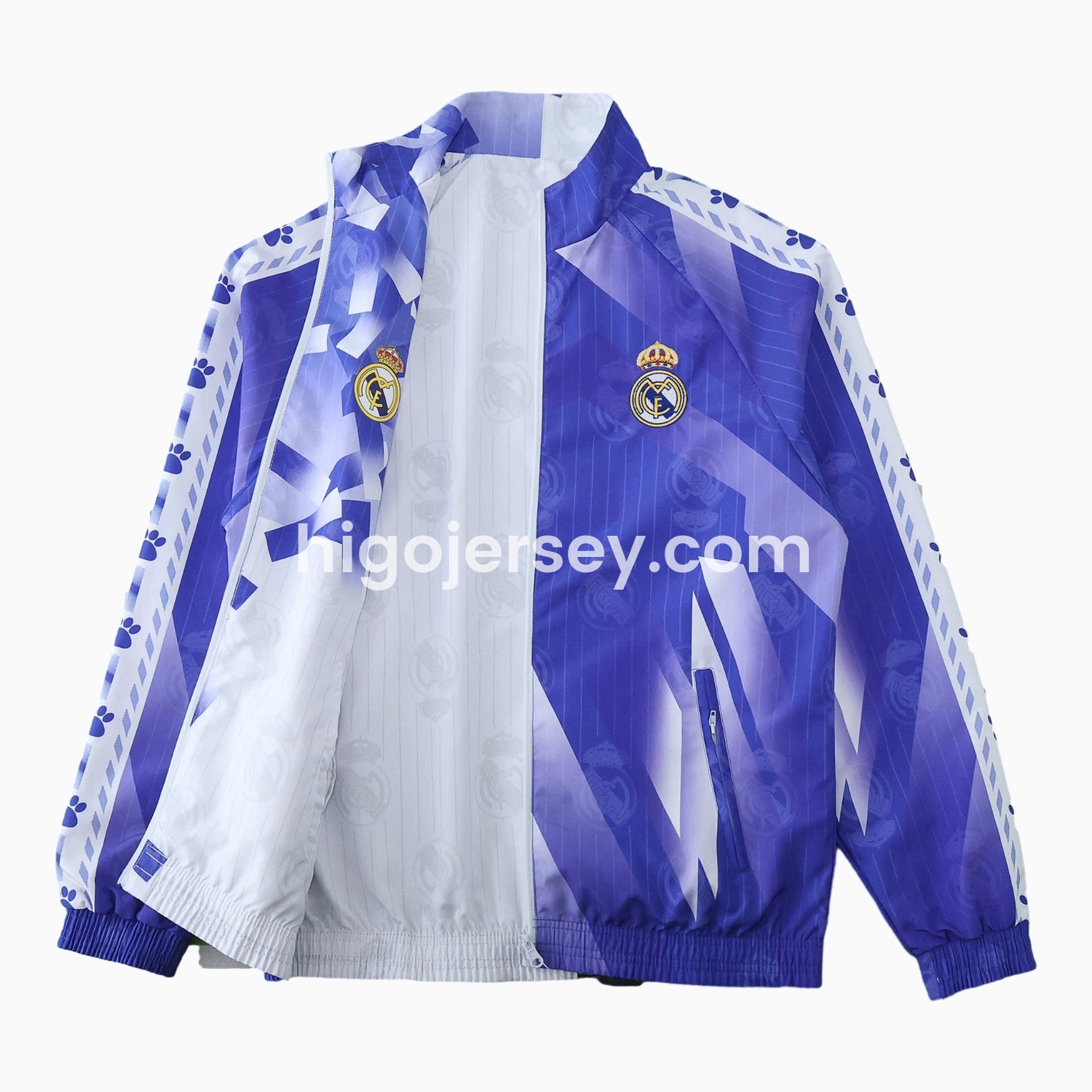 Higojerseys-Retro Real Madrid 1996-97 Double Sided Reversible Windbreaker - Blue & Green