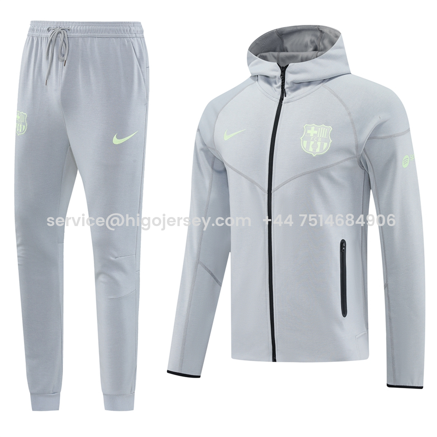 Higojerseys-Barcelona 25-26 Hooded Jacket Training Tracksuit - Grey Jackets & Pants