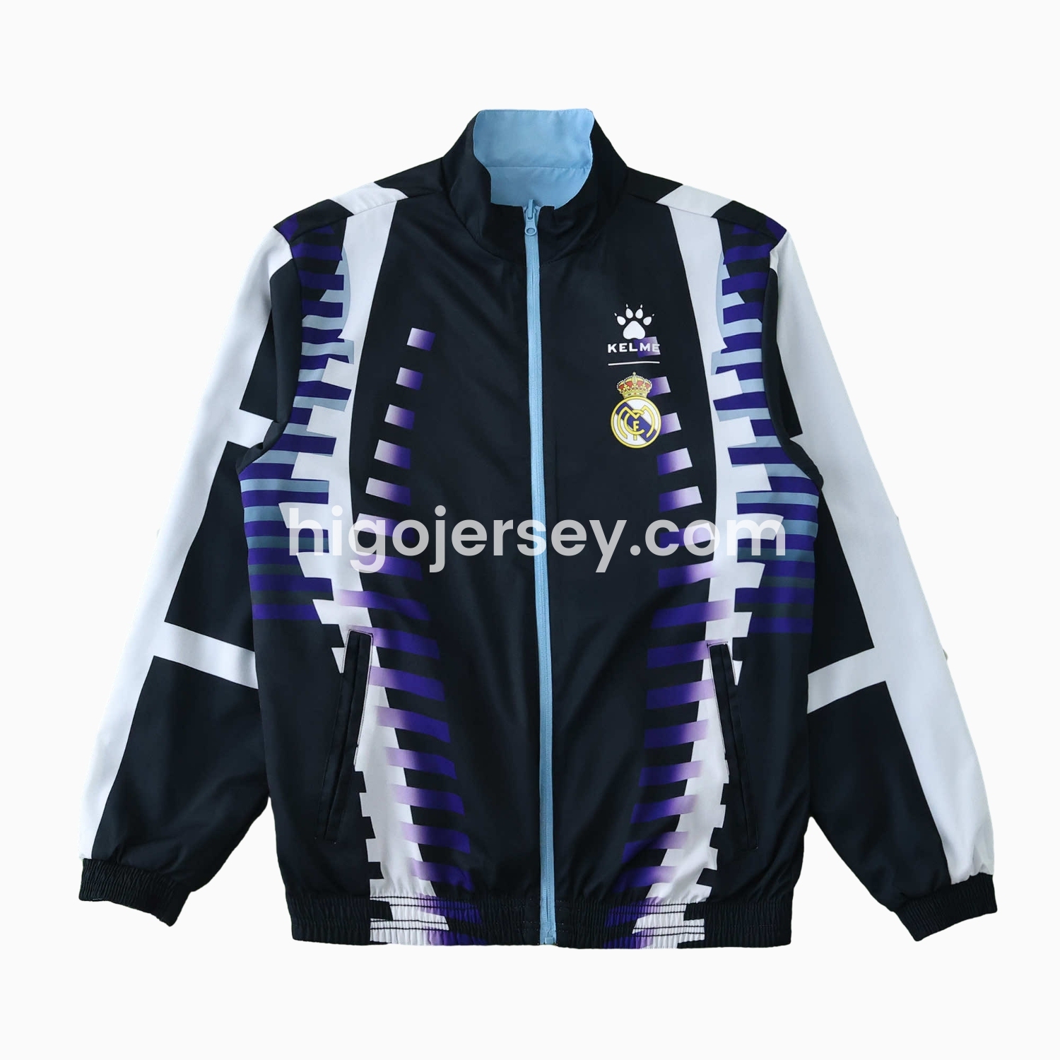 Higojerseys-Retro Real Madrid 1997-98 Third Double Sided Reversible Windbreaker - Black & Blue