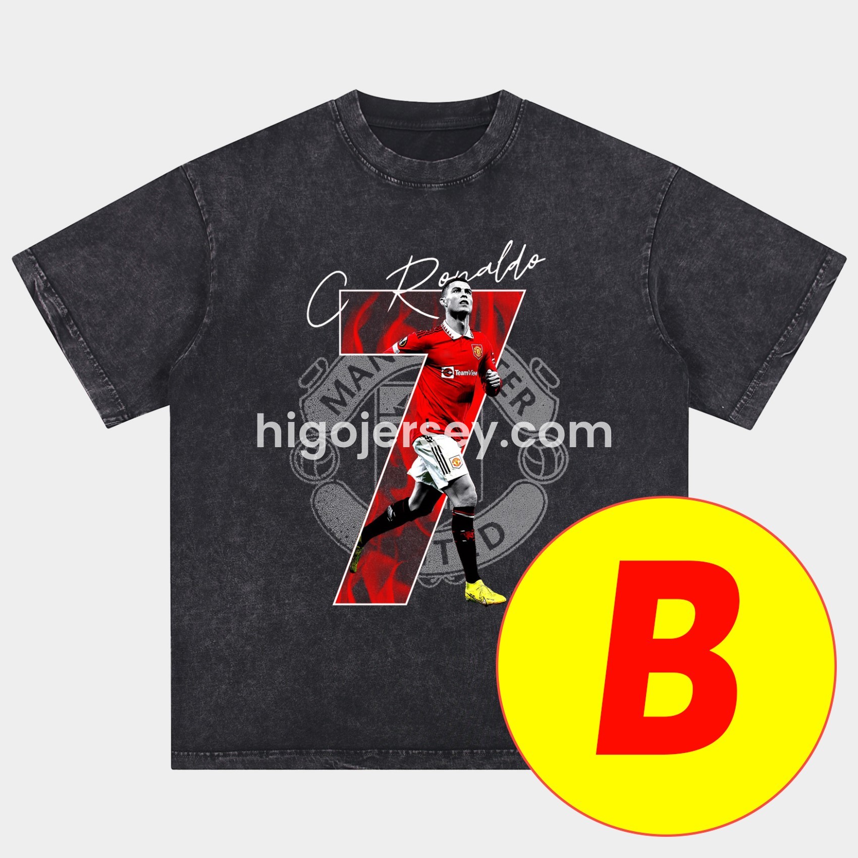 Higojerseys-Cristiano Ronaldo Portugal Real Madrid Manchester United Oversized Washed T-Shirt