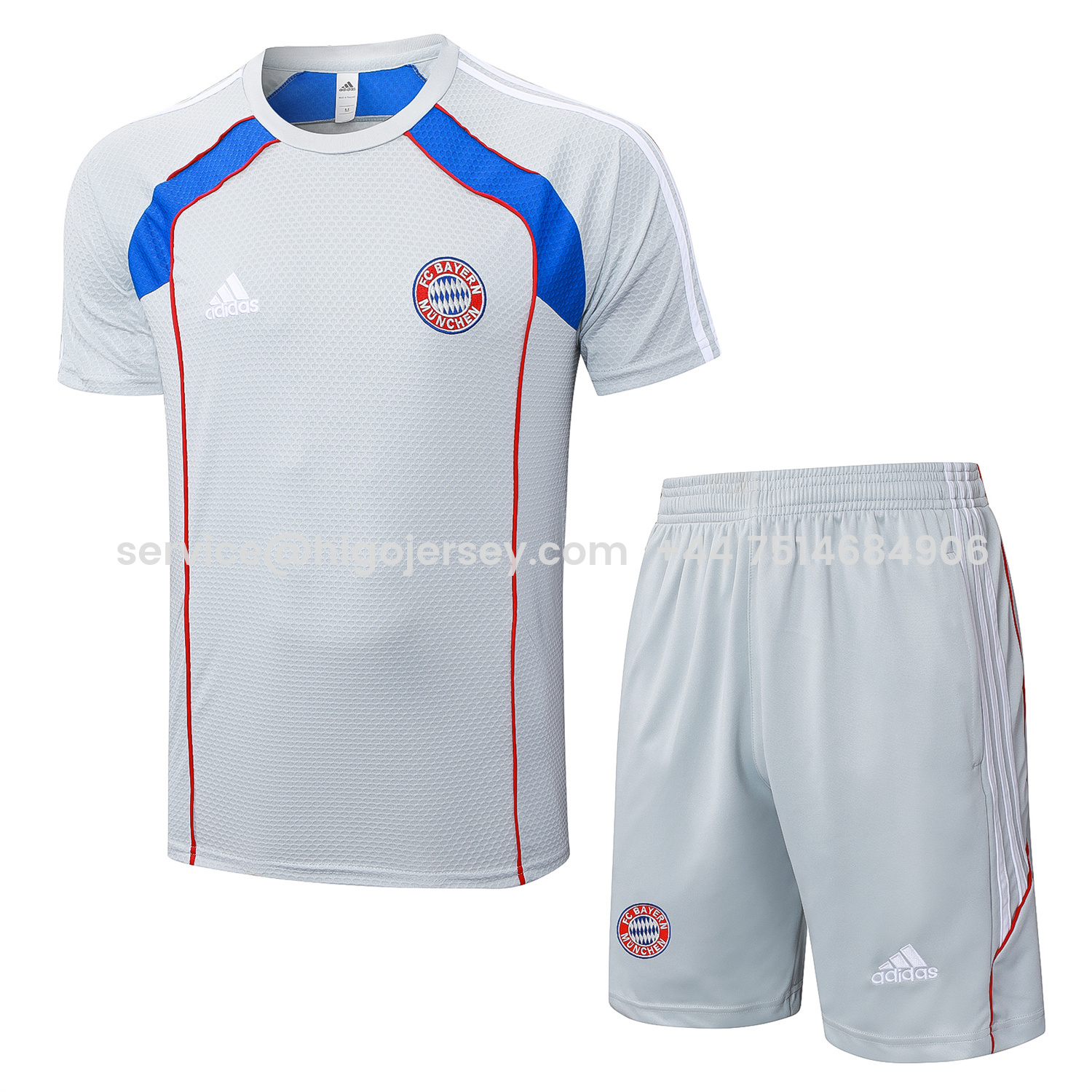 Higojerseys-Bayern Munich 25-26 Short-Sleeve Training Set - Grey Throwback Top & Shorts