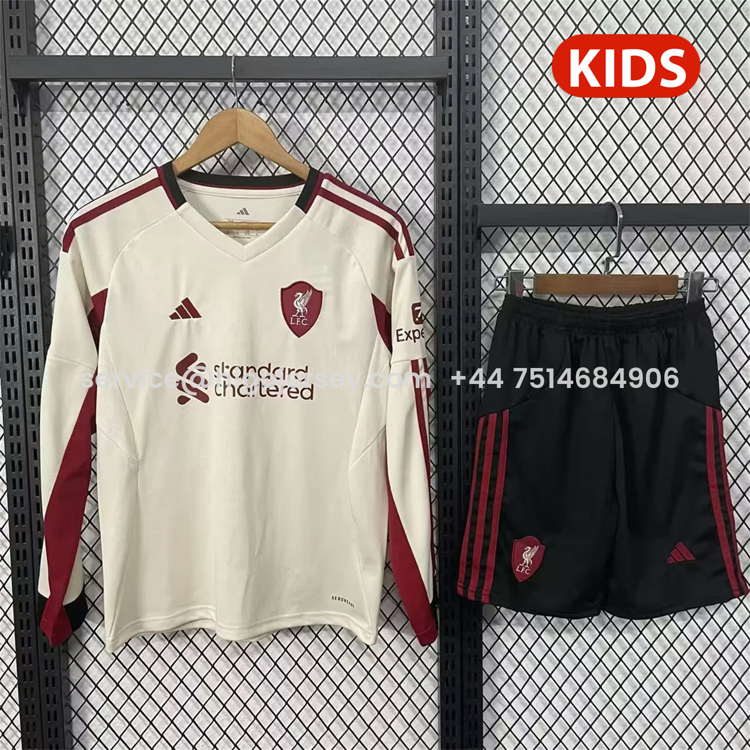 Higojerseys-Liver.pool 25-26 Away White Long Sleeves Kids Kit