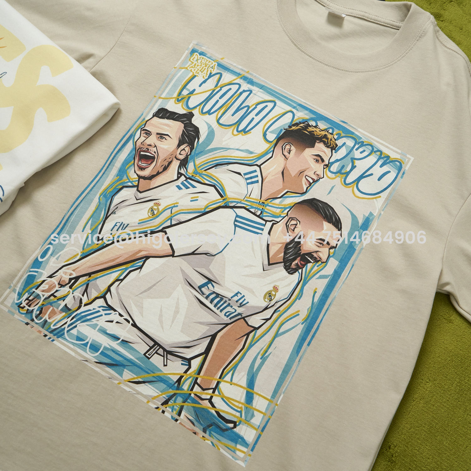 Higojerseys-Real Madrid BBC Benzema Bale Cristiano Ronaldo Unisex Pure Cotton T-shirt