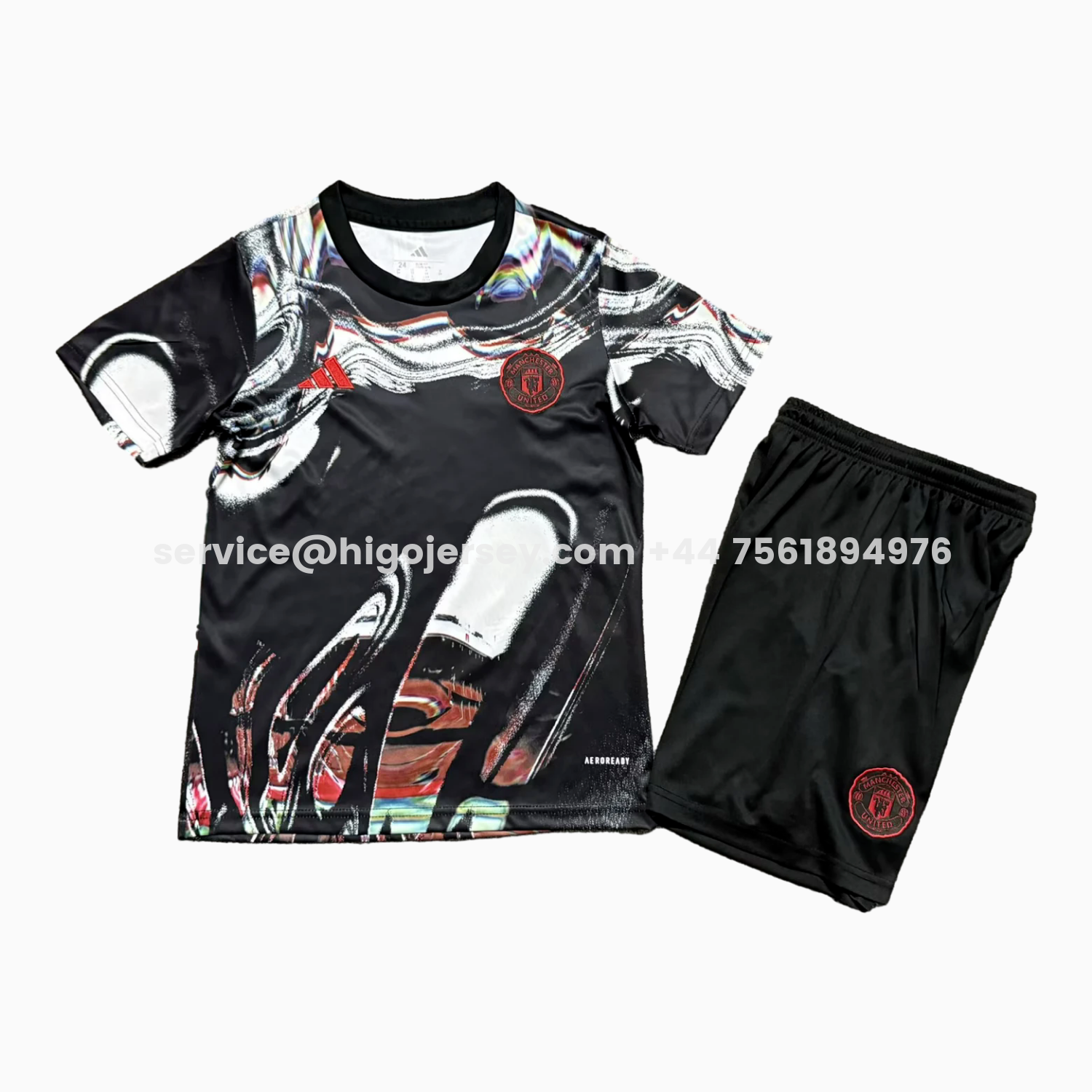 Higojerseys-Manchester United 25-26 Ripples Black Special Kids Kit