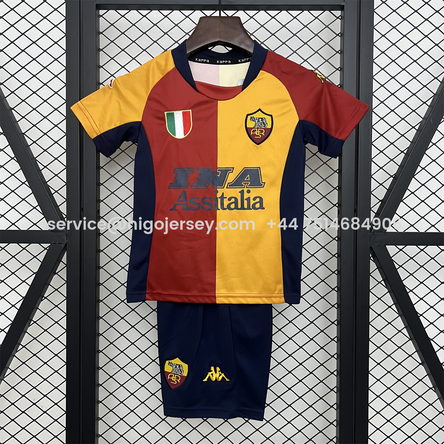 Higojerseys-Retro Roma 2001-02 Home Kids Kit