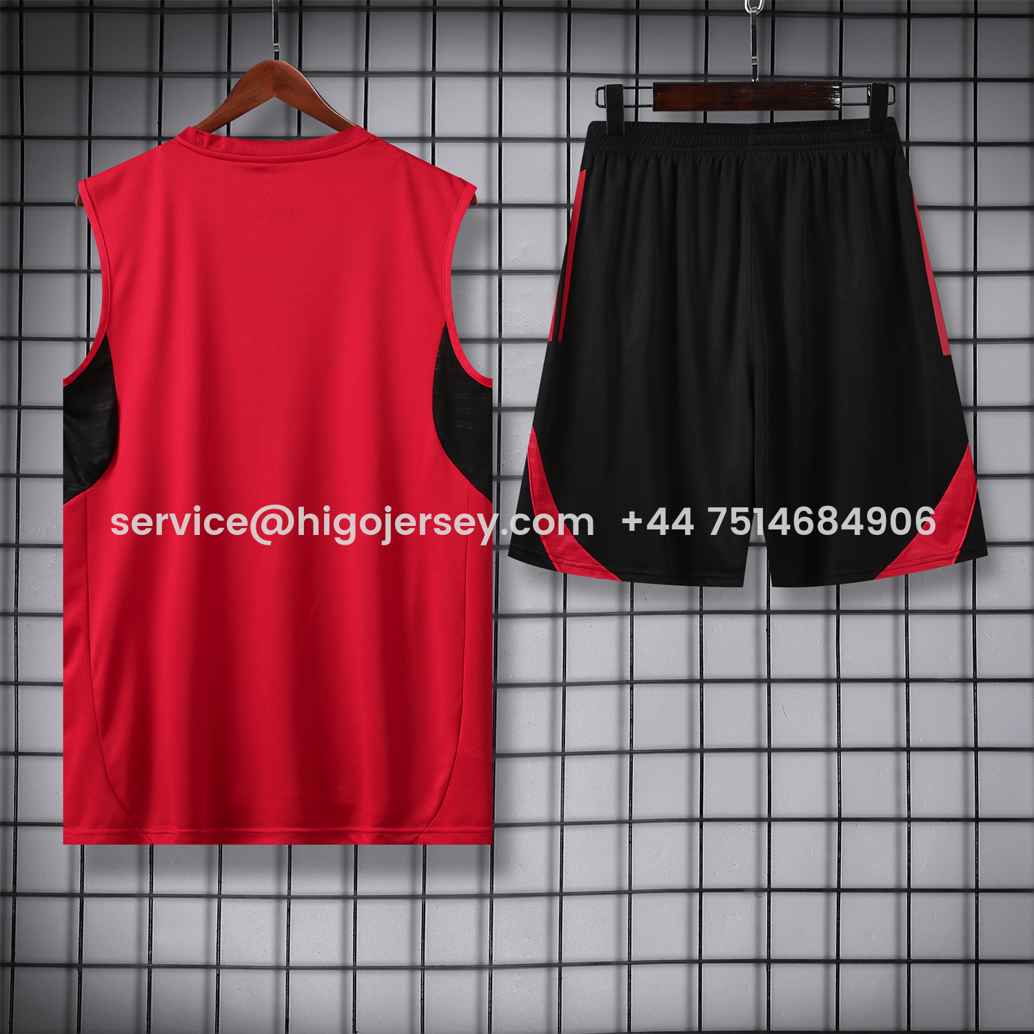 Higojerseys-Manchester United 25-26 Vest Training Set - Pure Red Vest & Black Shorts