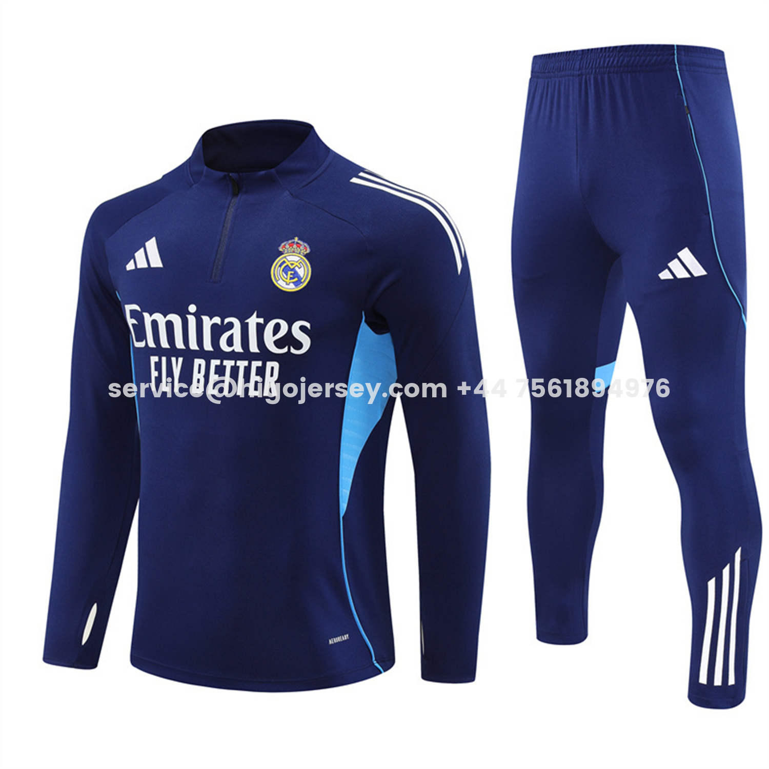Higojerseys-Real Madrid 25-26 Long Sleeve Training Set - Deep Blue Top & Pants