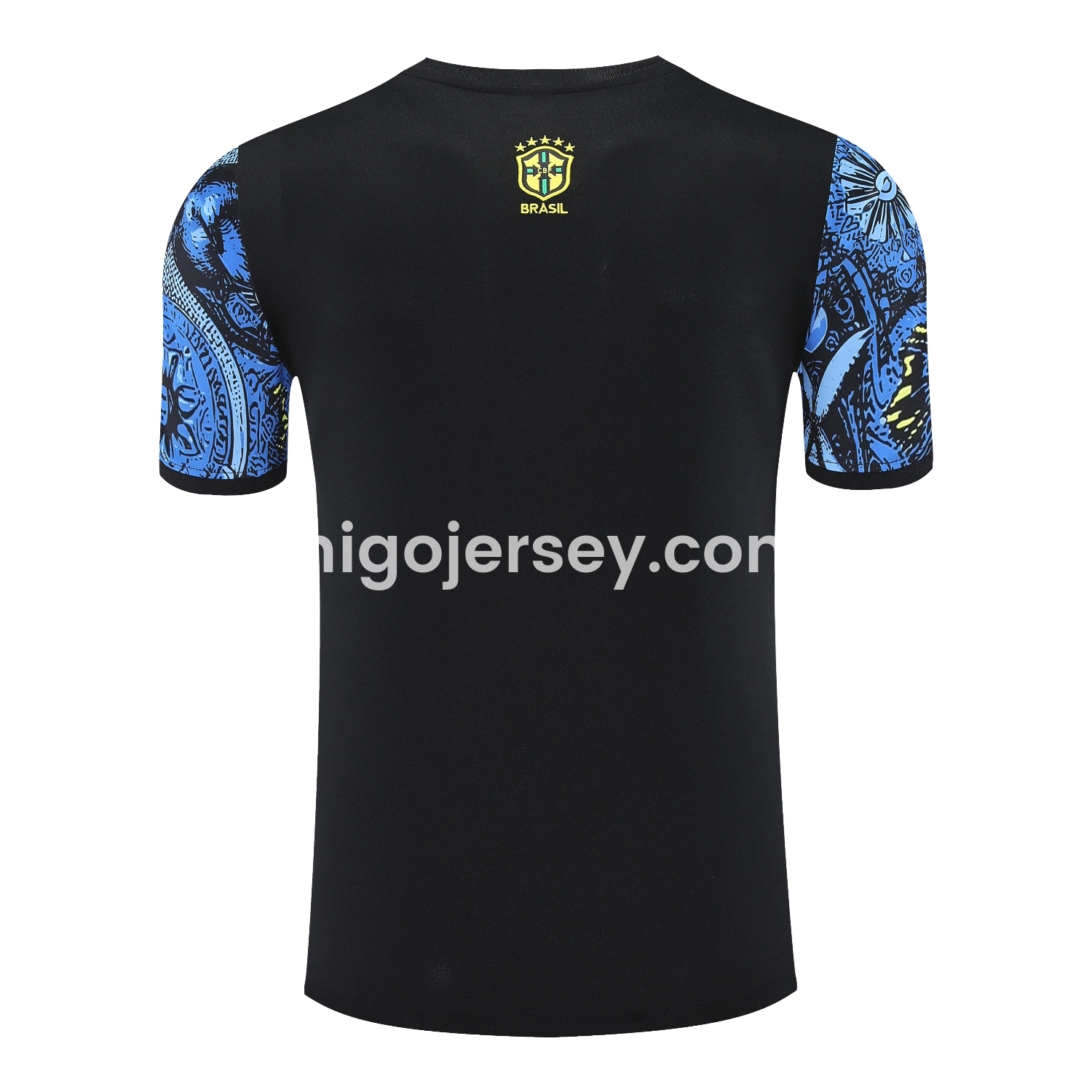 Higojerseys-Brazil 25-26 Blue Jesus Statue Short-Sleeve Training Set - Blue Top & Black Shorts