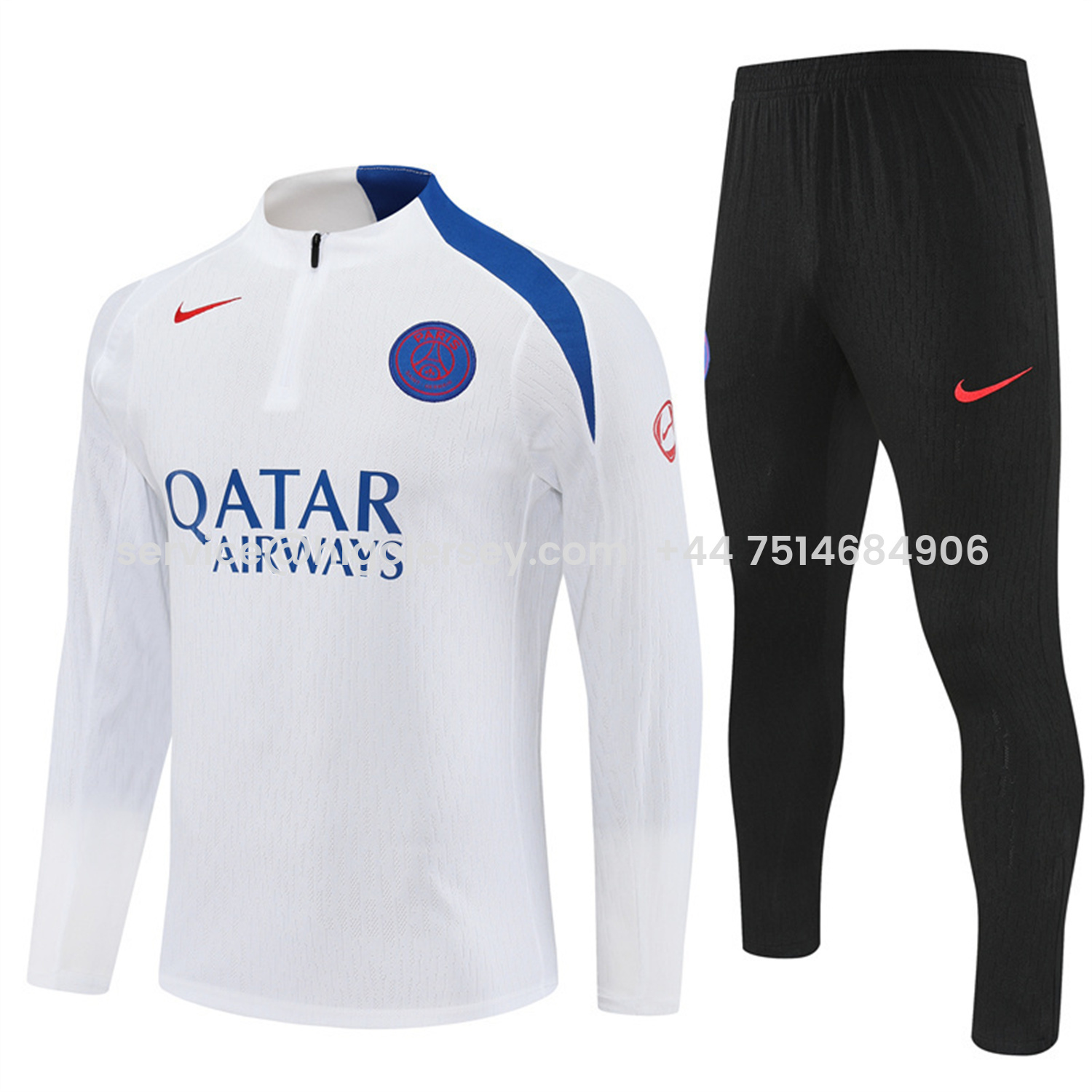 Higojerseys-Paris Saint-Germain PSG 25-26 Long Sleeve Training Set - Player Version - White Top and Black Pants