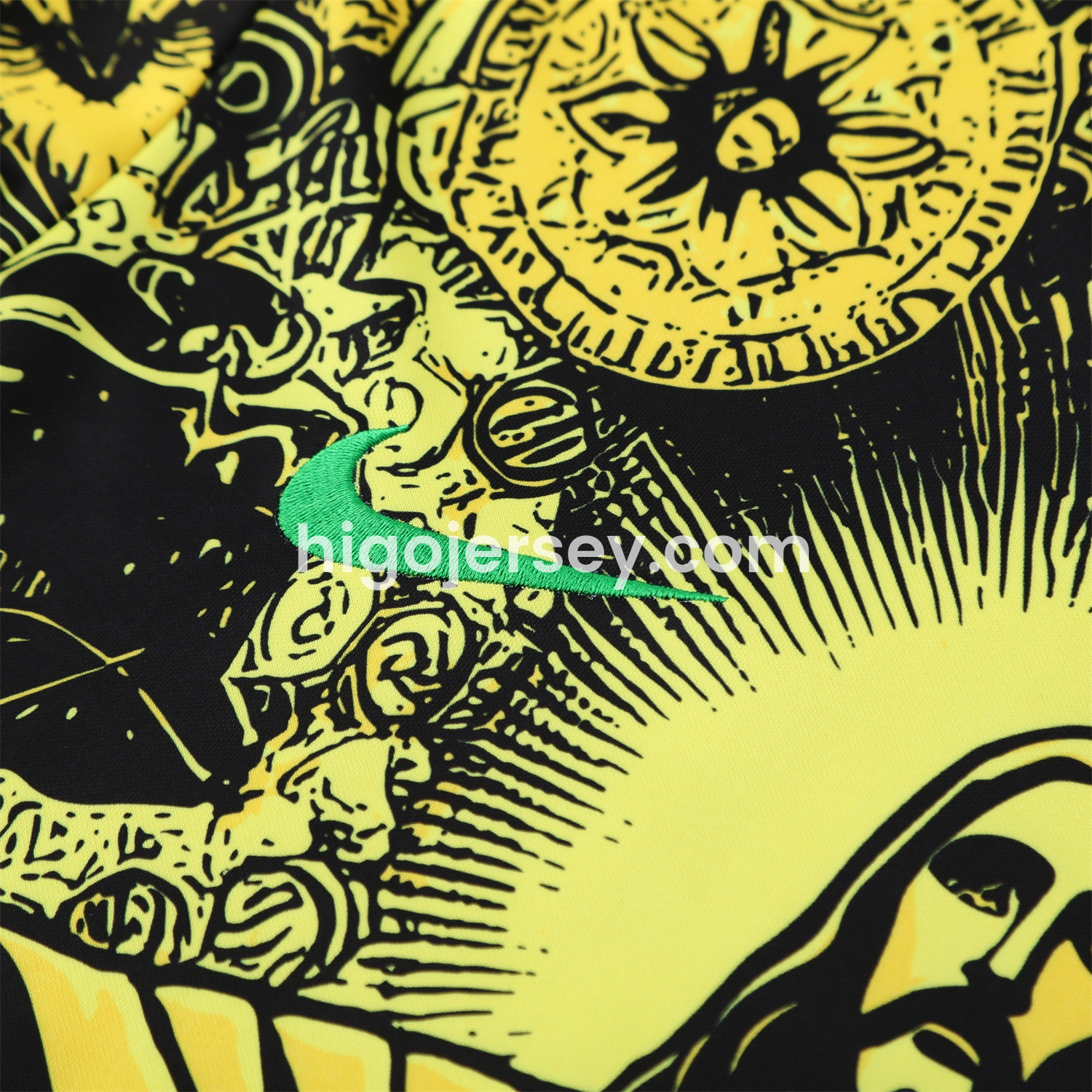 Higojerseys-Brazil 25-26 Yellow Jesus Statue Short-Sleeve Training Set - Yellow Top & Black Shorts