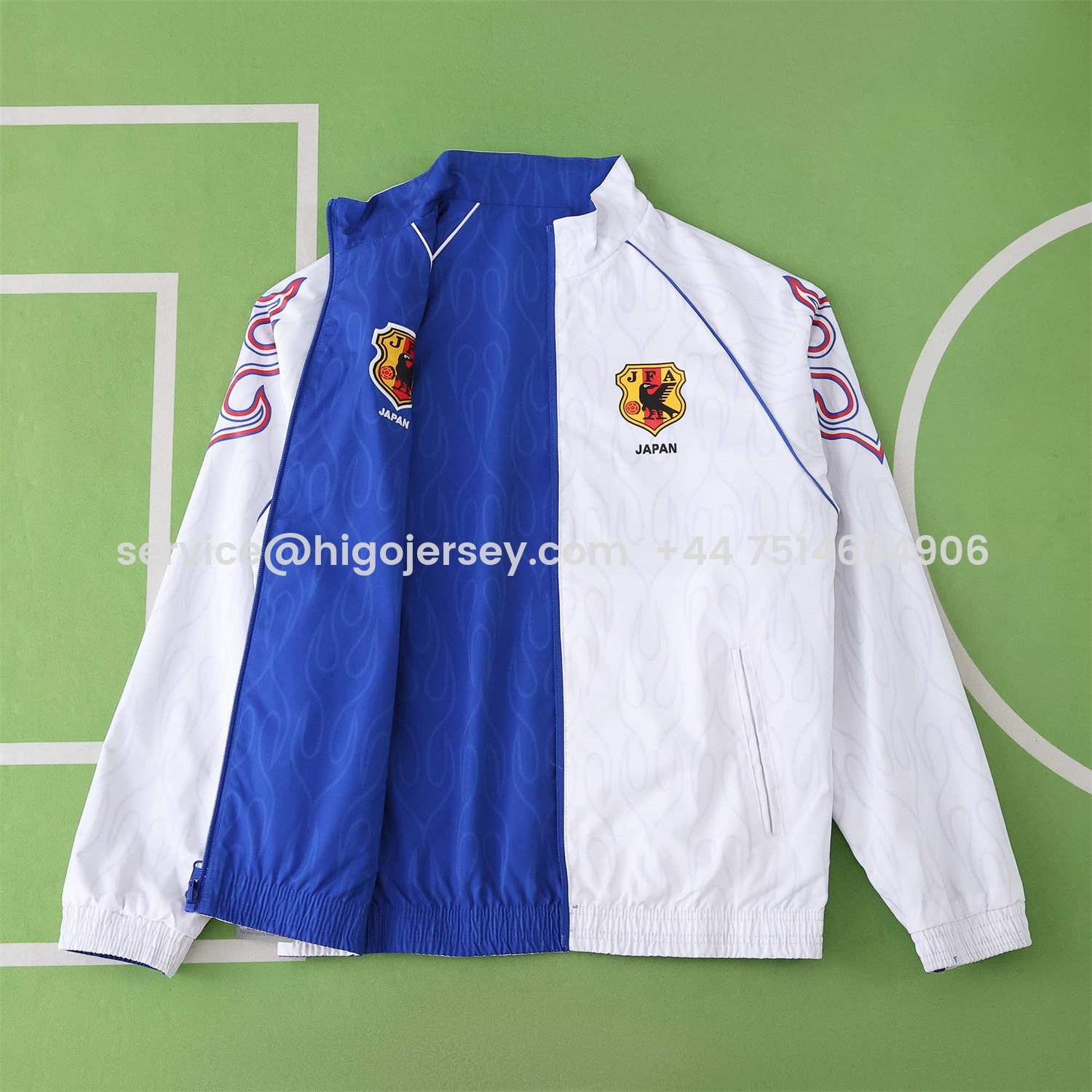 Higojerseys-Retro Japan 1998 Throwback Double Sided Reversible Windbreaker - White & Blue