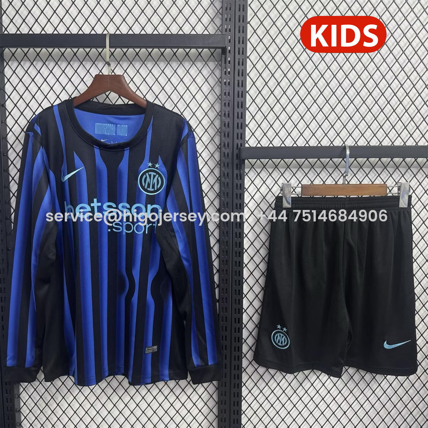 Higojerseys-Inter Milan 25-26 Home Long Sleeves Kids Kit