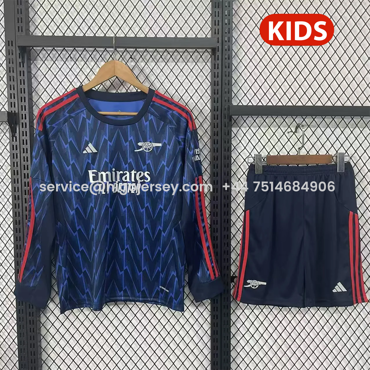 Higojerseys-Arsenal 25-26 Away Blue Long Sleeves Kids Kit