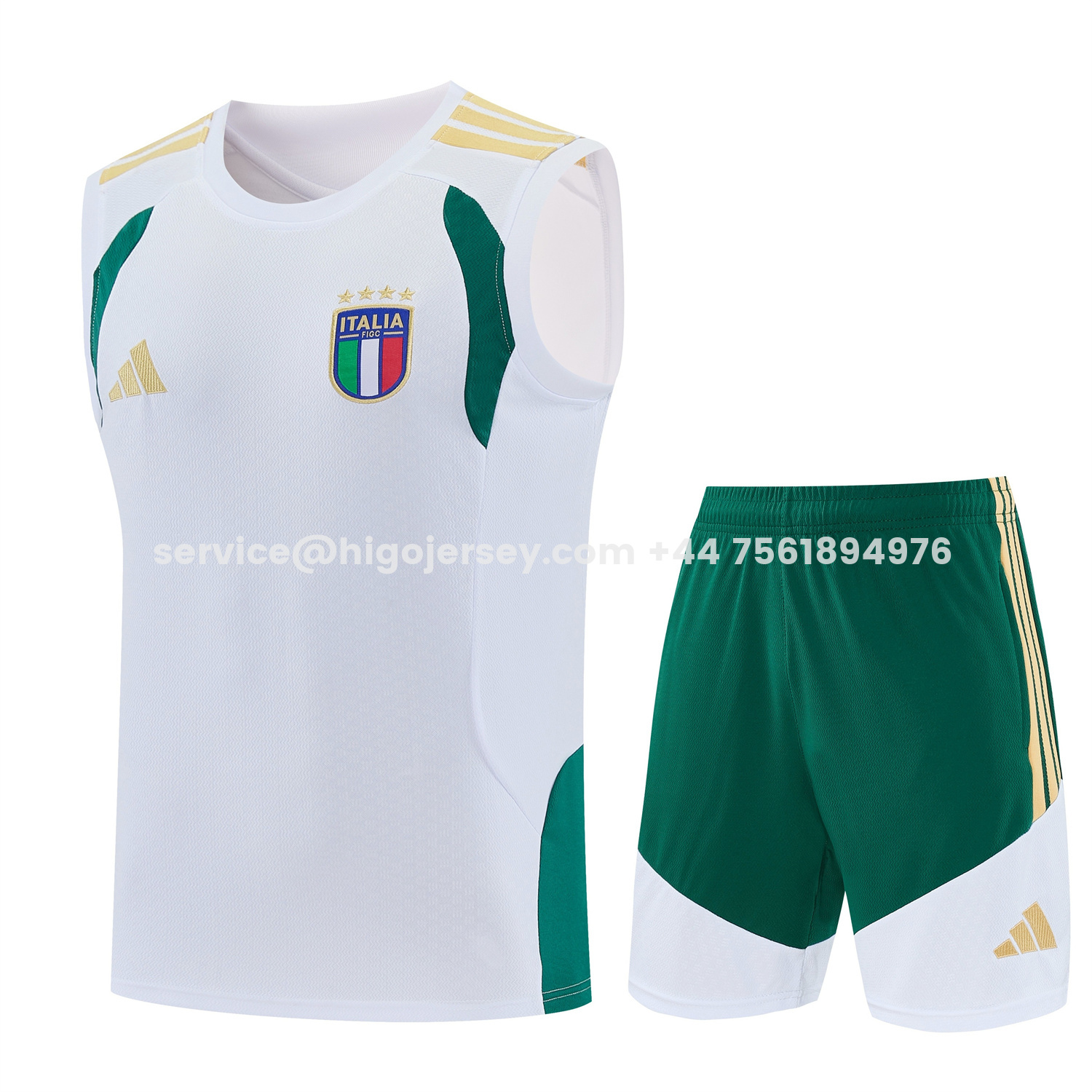 Higojerseys-Italy 2026 Vest Training Set - White Vest and Green Shorts