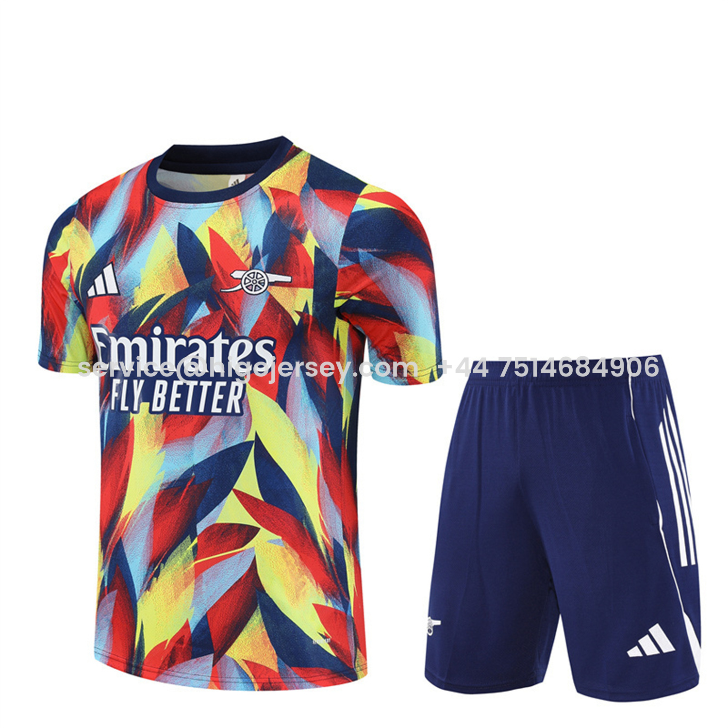 Higojerseys-Arsenal 25-26 Short-Sleeve Training Set - Colorful Camouflage Top & Blue Shorts