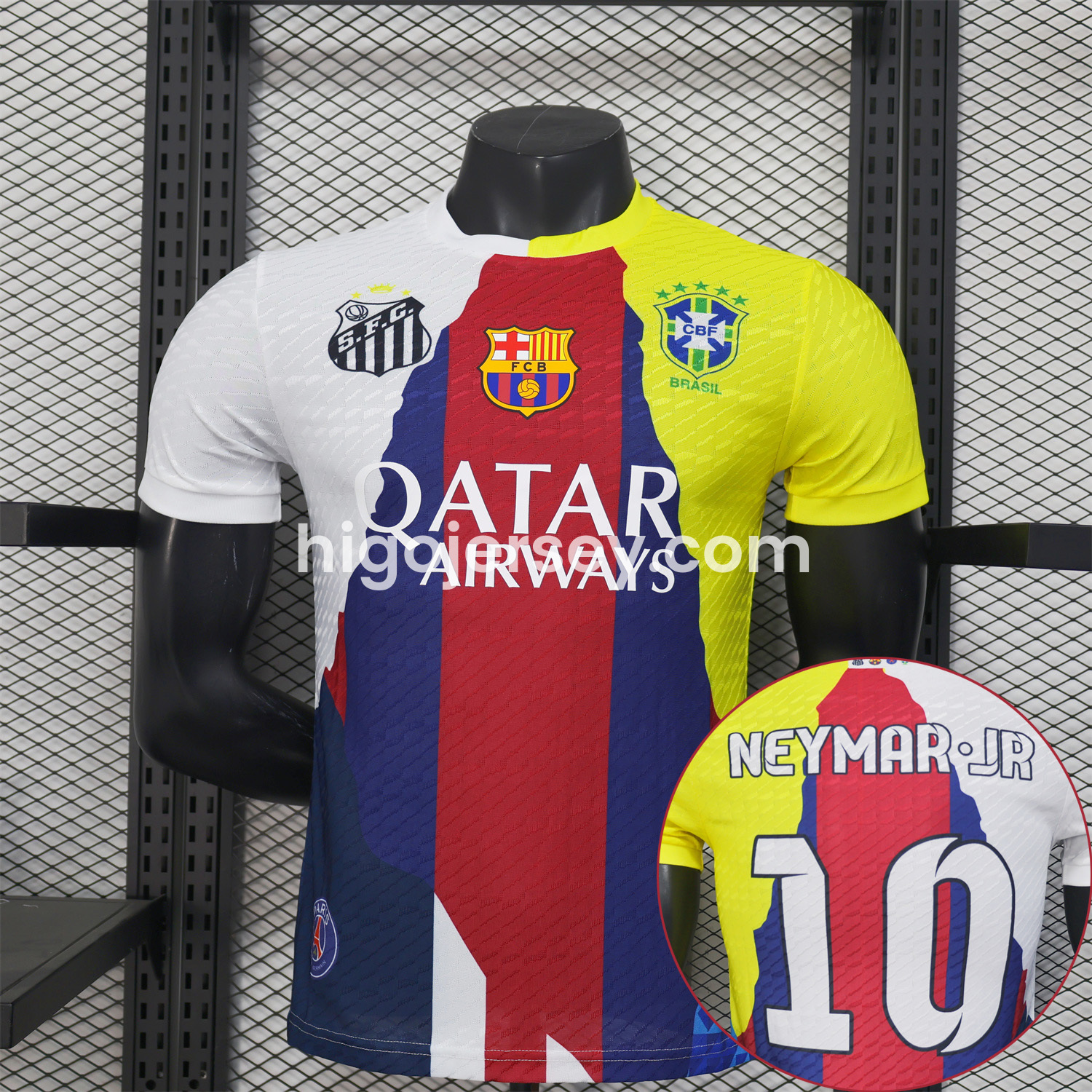 Higojerseys-Neymar Career Commemorative Jersey - Player Version with NEYMAR.JR #10 - Barcelona Brazil Paris Saint-Germain PSG Santos