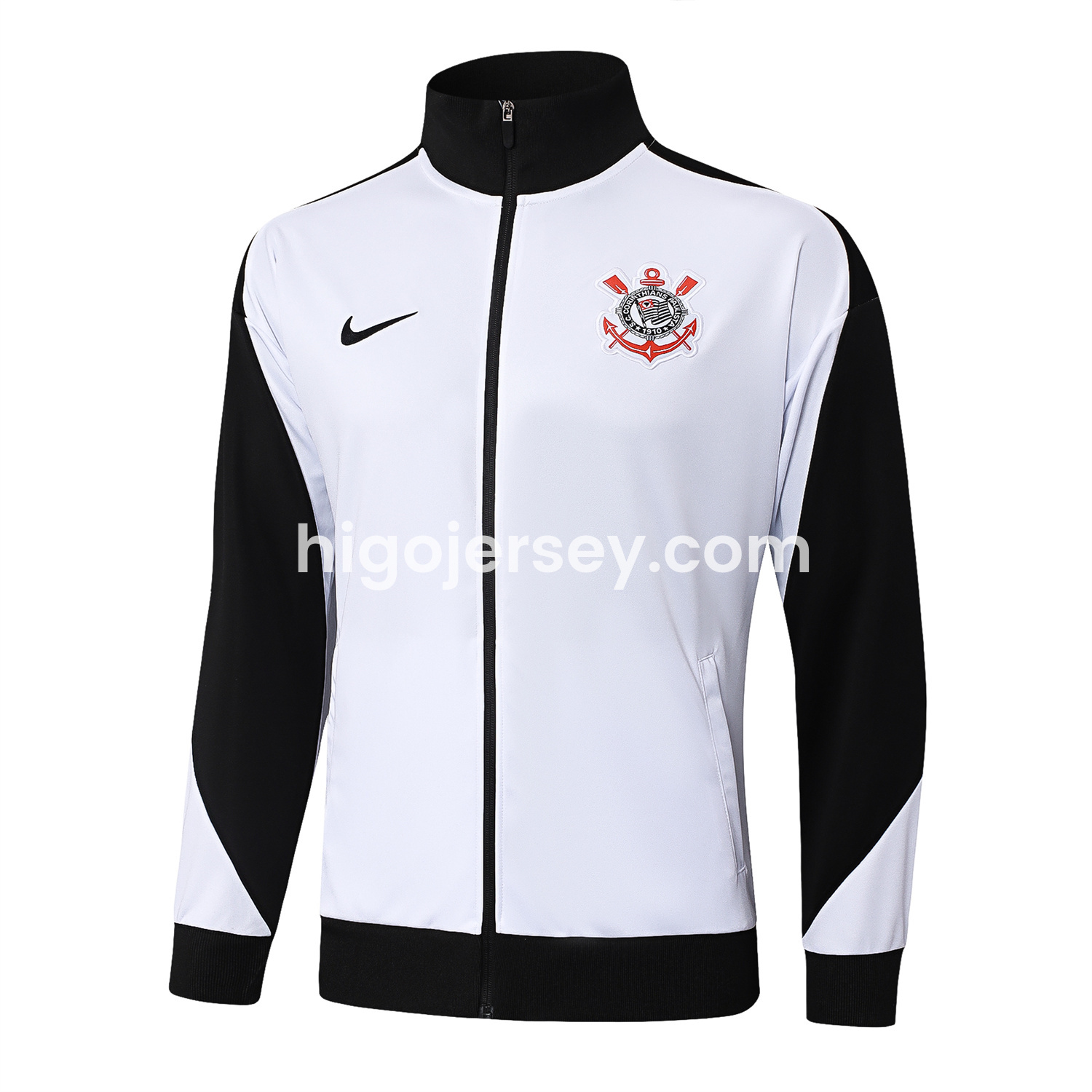 Higojerseys-Corinthians 25-26 Jacket Training Tracksuit - White Jackets & Black Pants