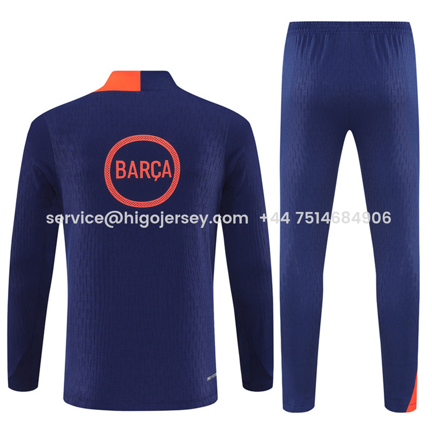 Higojerseys-Barcelona 25-26 Long Sleeve Training Set - Royal Blue Top Orange Sponsor & Royal Blue Pants