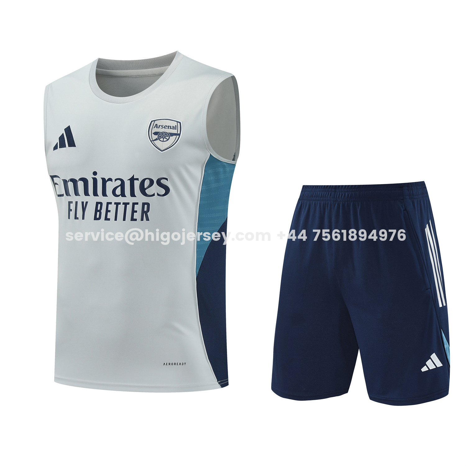 Higojerseys-Arsenal 25-26 Vest Training Set - Grey Top & Deep Blue Shorts