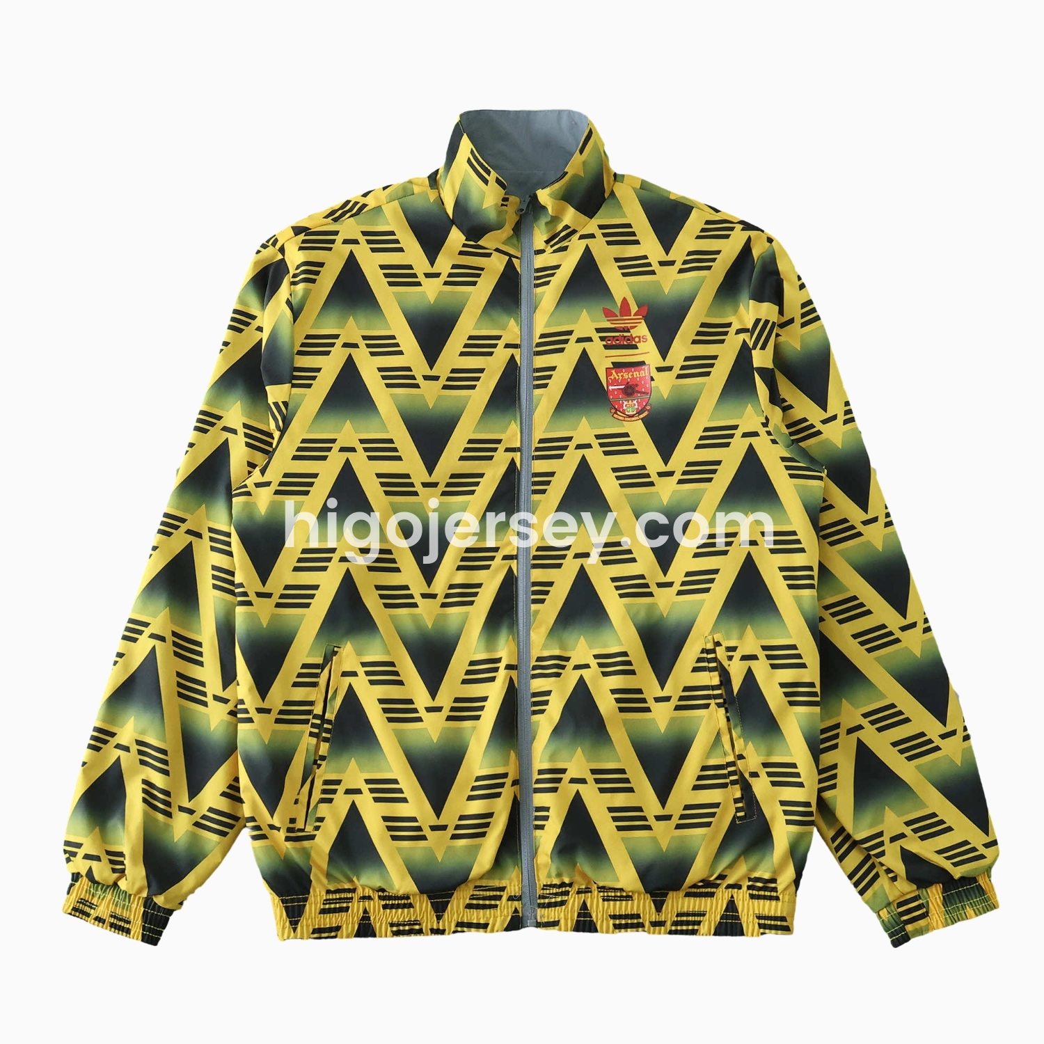 Higojerseys-Retro Arsenal 1991-93 Away Double Sided Reversible Windbreaker - Yellow & Grey