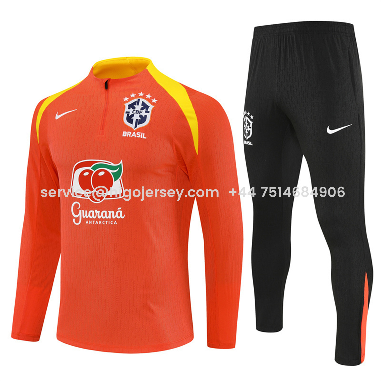 Higojerseys-Brazil 25-26 Long Sleeve Training Set - Player Version - Orange Top and Black Pants