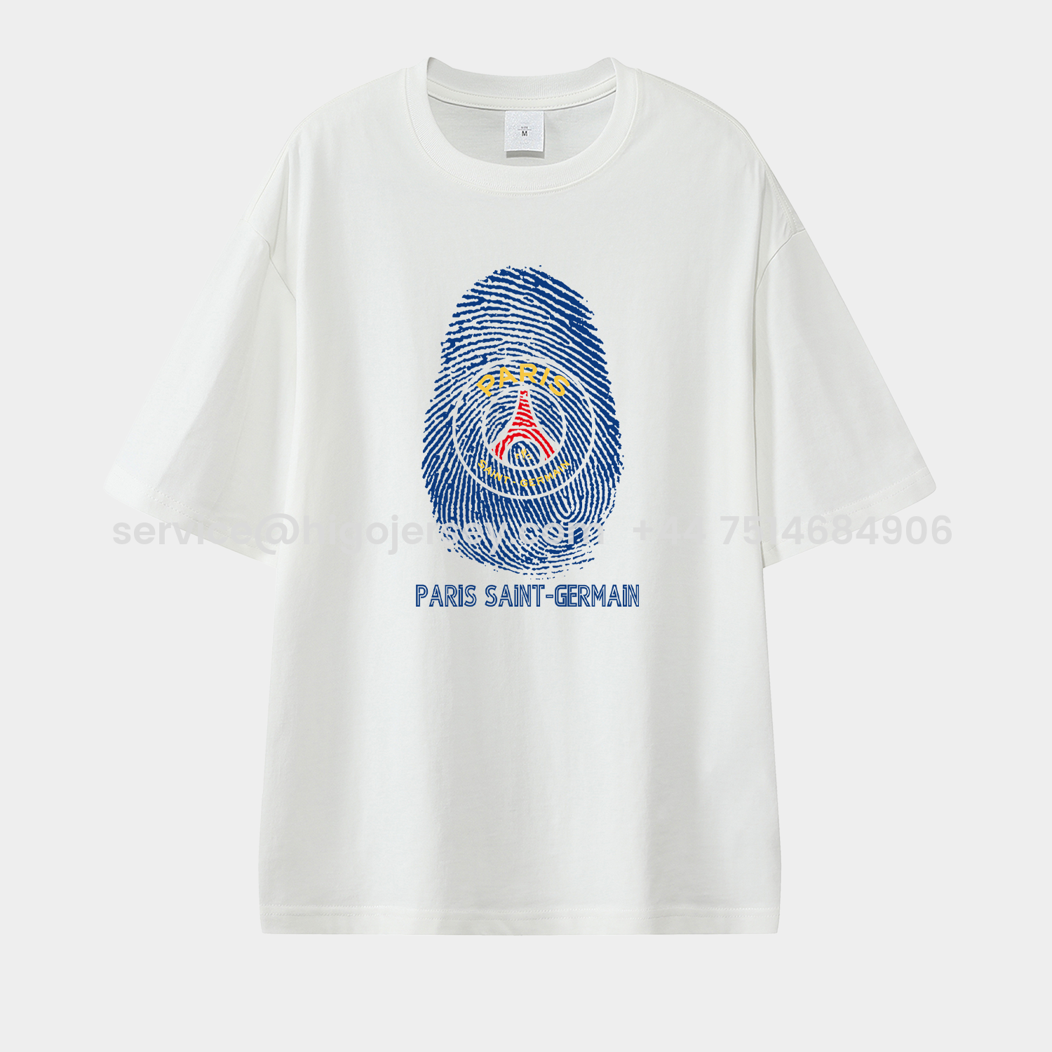 Higojerseys-Paris Saint-Germain PSG Team Logo Fingerprint Unisex Pure Cotton T-shirt