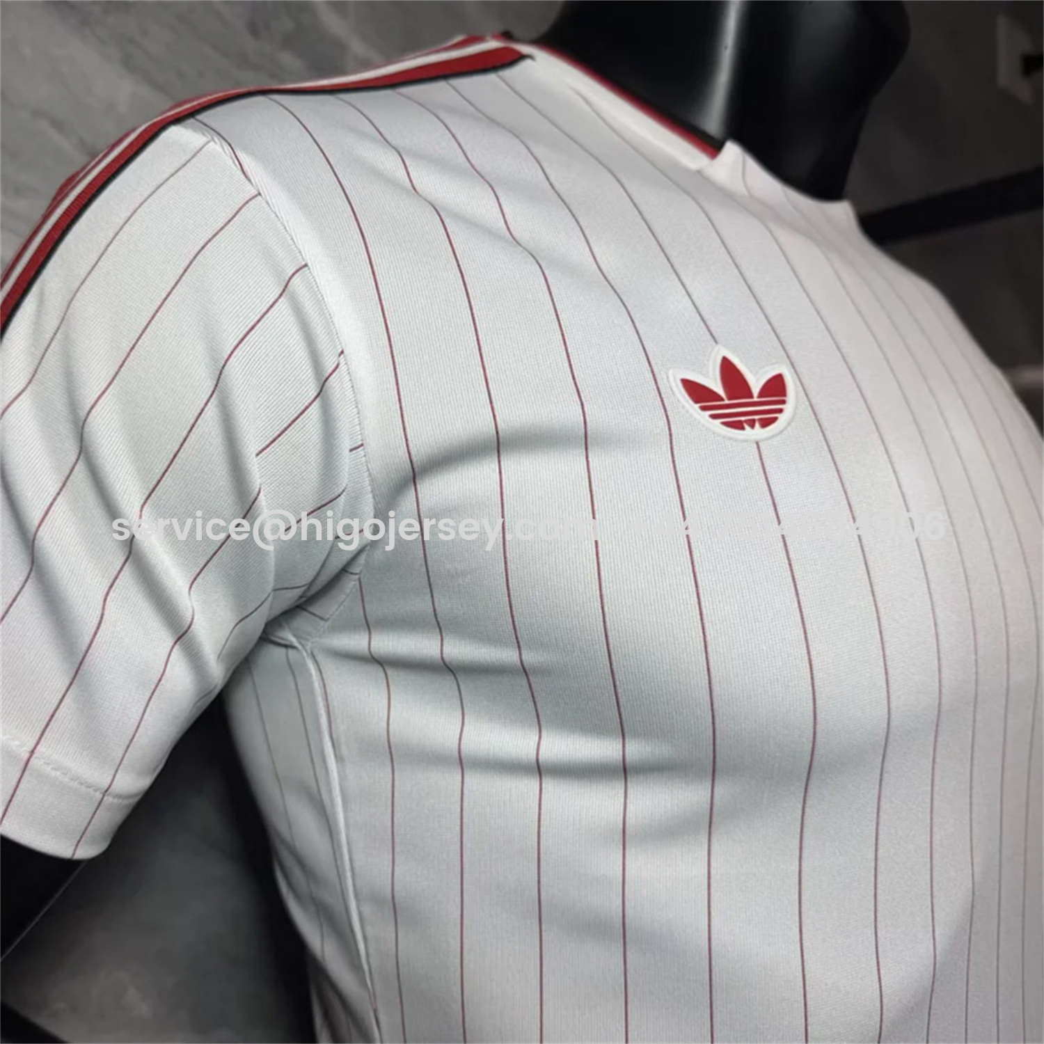 Higojerseys-Manchester United 25-26 Trefoil Red Lines White Travel Jersey - Player Version