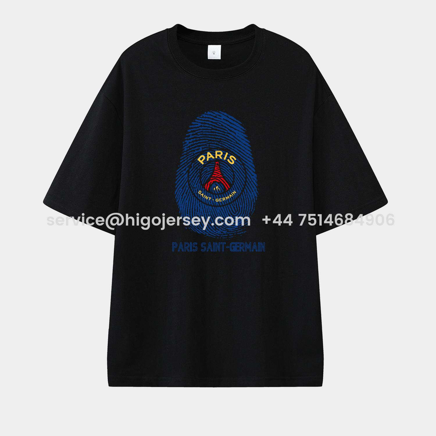 Higojerseys-Paris Saint-Germain PSG Team Logo Fingerprint Unisex Pure Cotton T-shirt