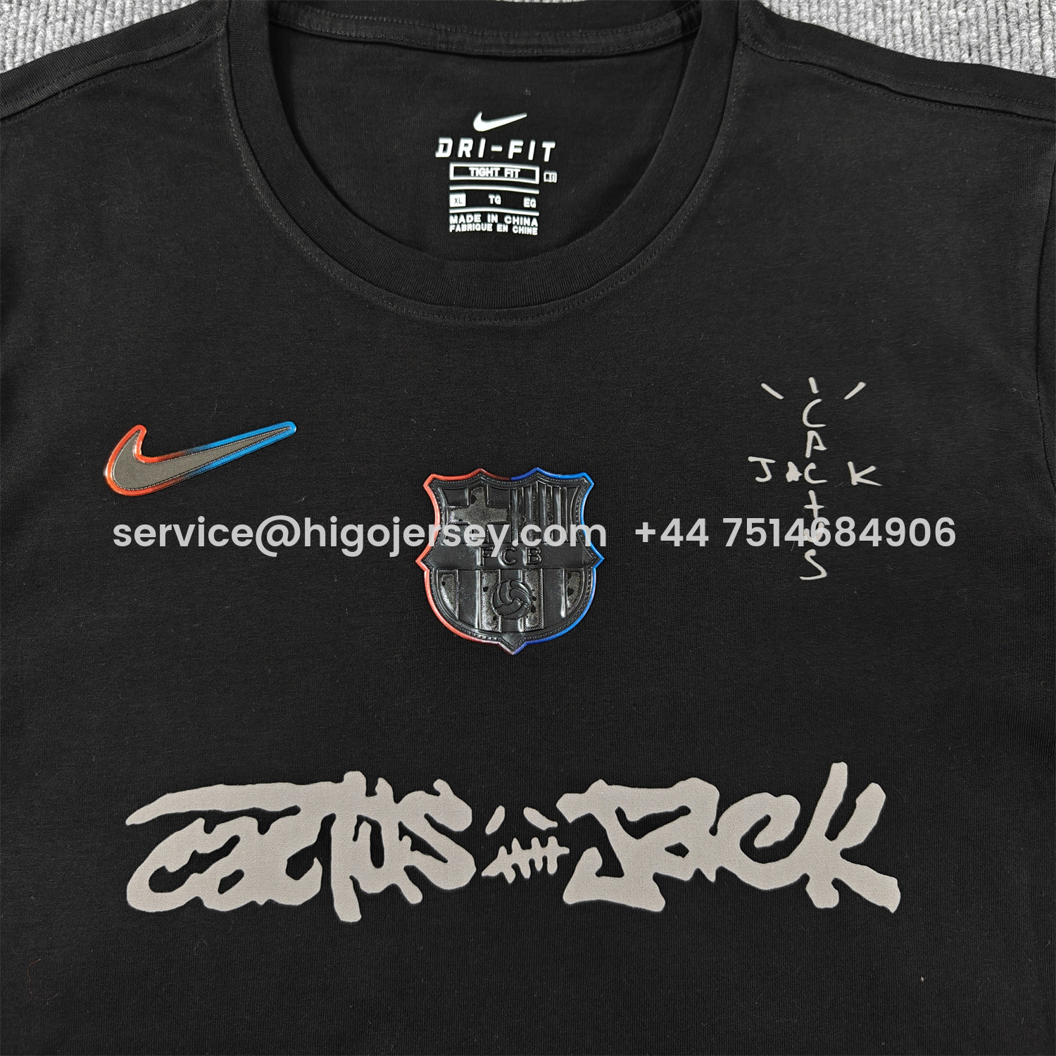 Higojerseys-Barcelona x Travis Scott 25-26 Black T-shirt with Grey ICON