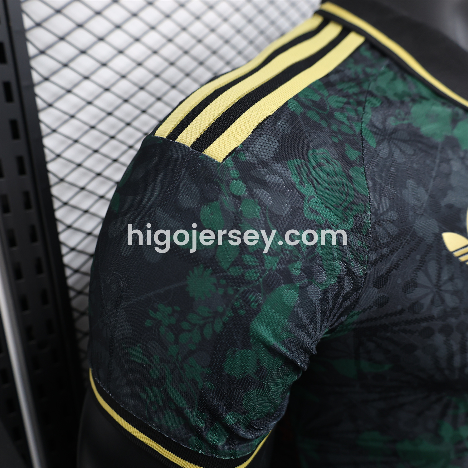 Higojerseys-Mexico 25-26 Black Polo Jersey with Red and Green Floral Pattern - Player Version