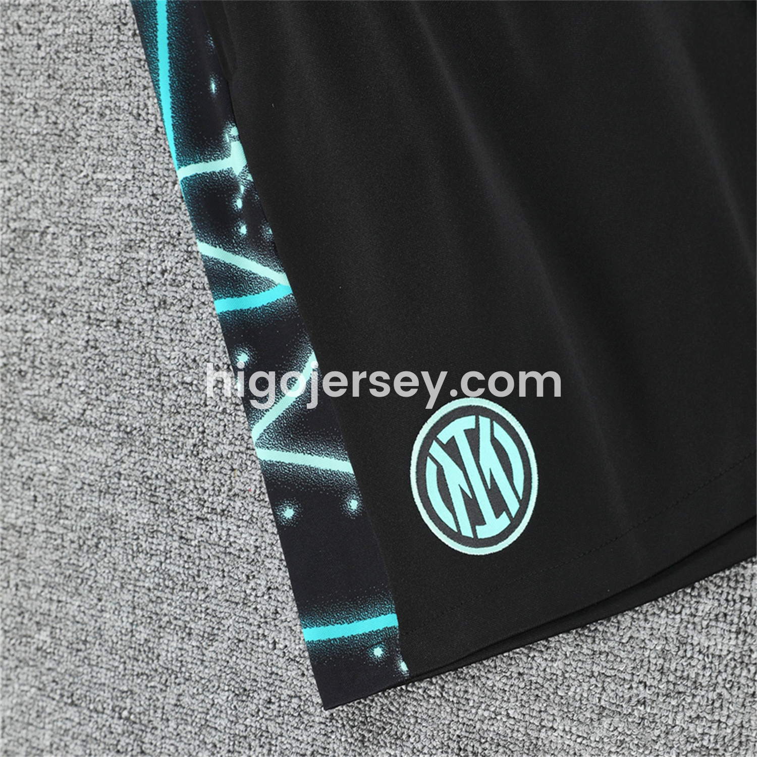 Higojerseys-Inter Milan 25-26 Short-Sleeve Training Set - Blue Fluorescent Rays Black Top & Black Shorts