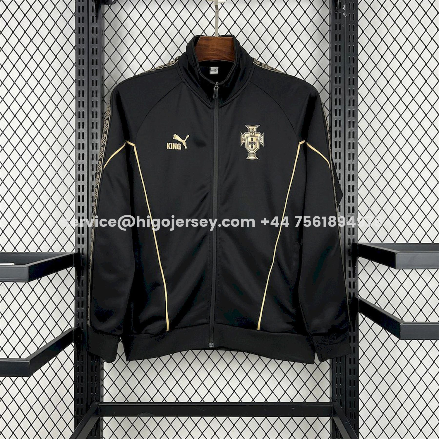 Higojerseys-Portugal 25-26 Eusebio Special Windbreaker Training Set - Black White Top and Pants