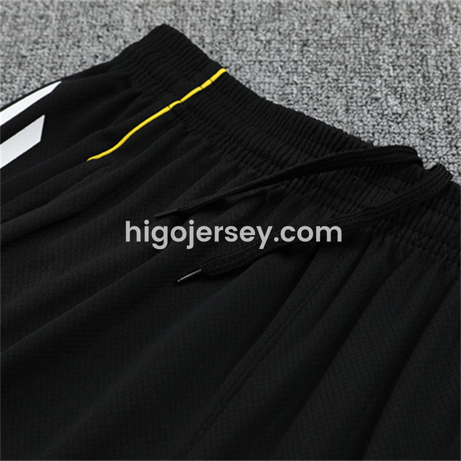 Higojerseys-Real Madrid 25-26 Short-Sleeve Training Set - Yellow Line Black Top and Black Shorts