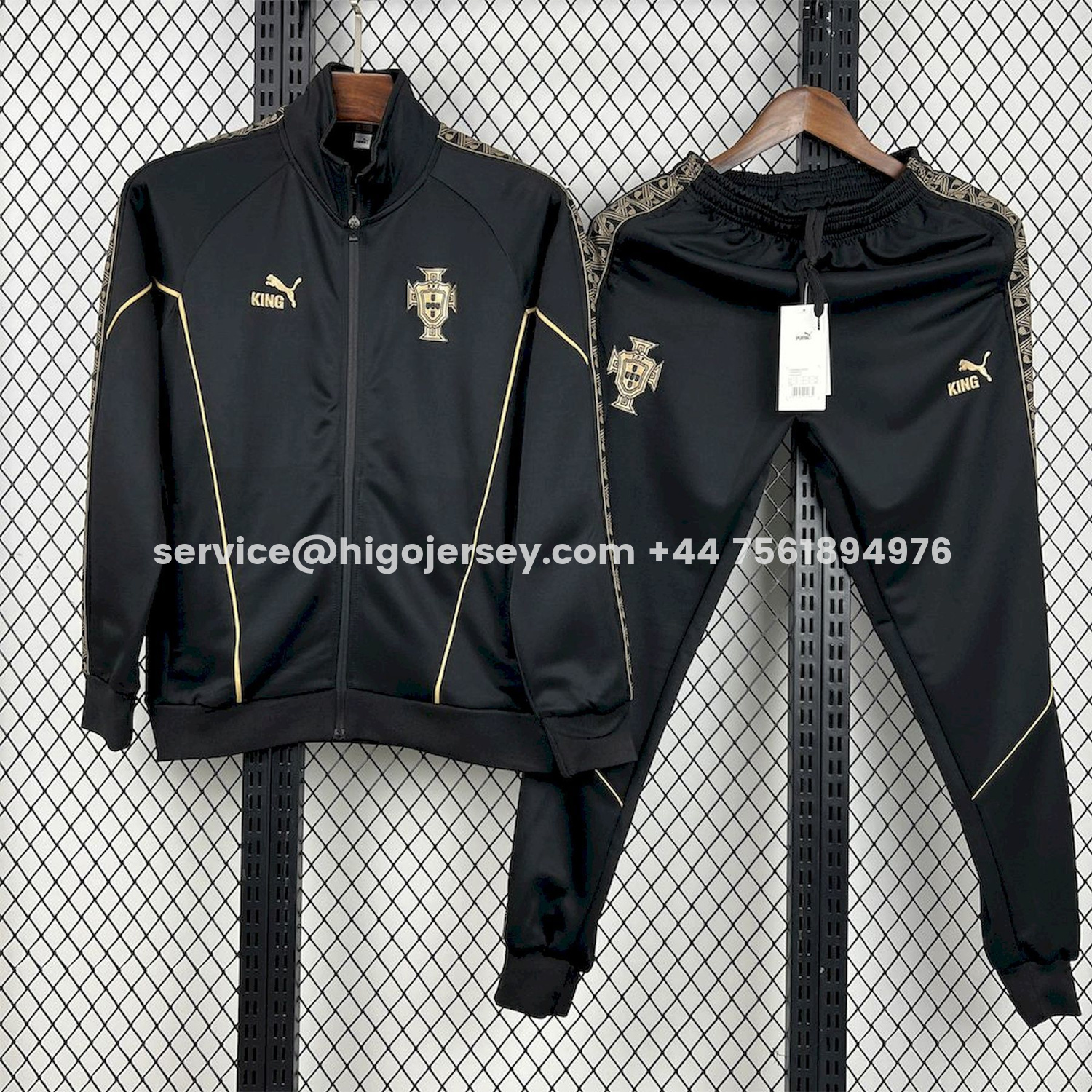 Higojerseys-Portugal 25-26 Eusebio Special Windbreaker Training Set - Black White Top and Pants