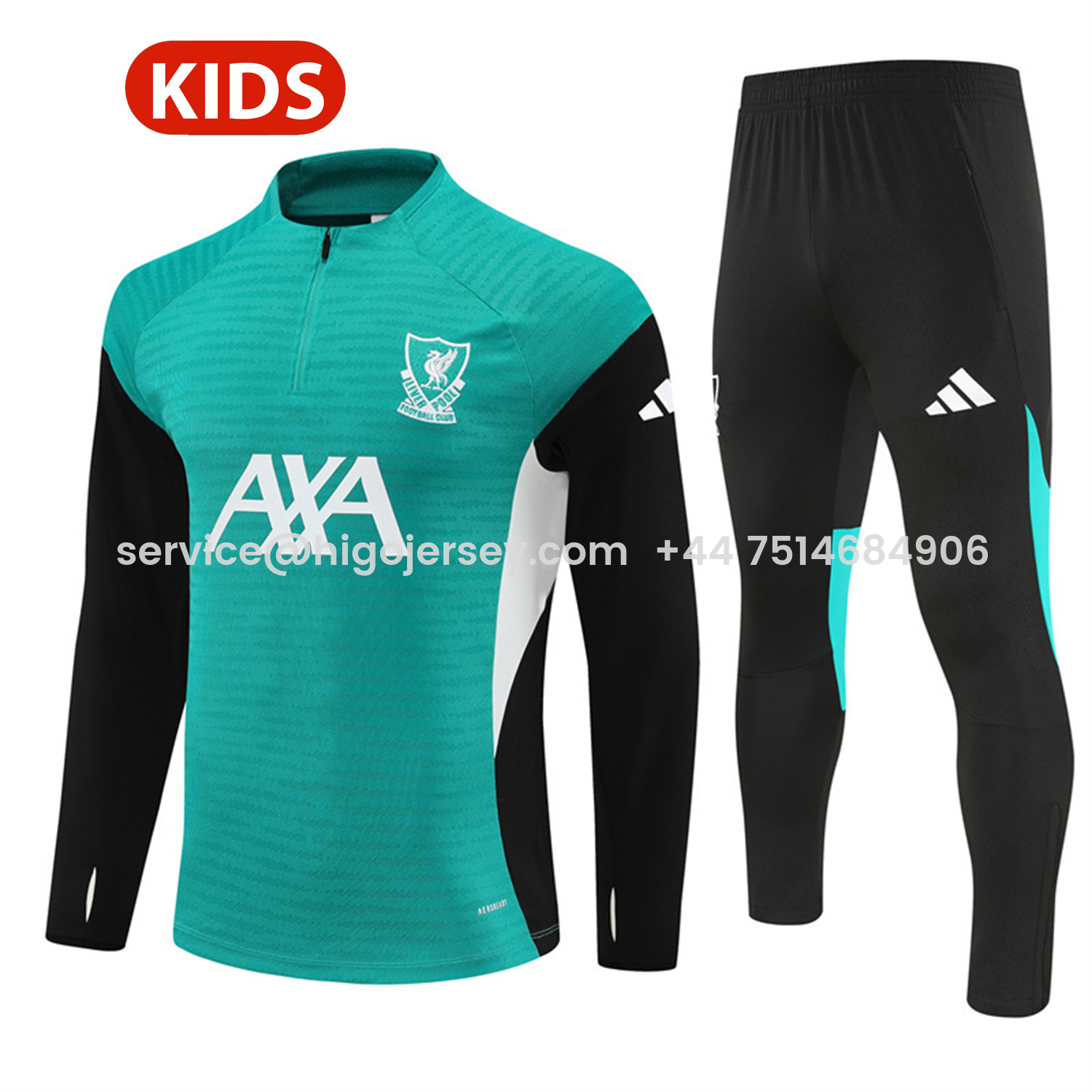 Higojerseys-Liver.pool 25-26 Kids Long Sleeve Training Set - Player Version - Green Top and Black Pants