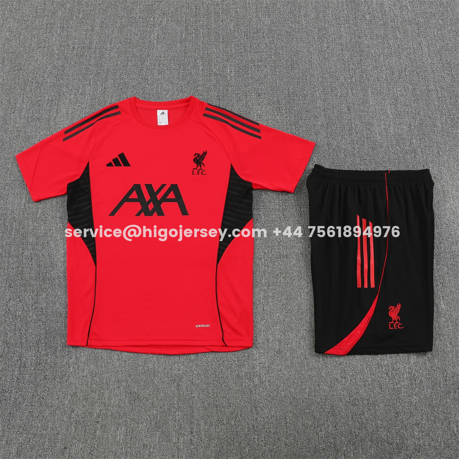 Higojerseys-Liver.pool 25-26 Short-Sleeve Training Set - Red With Black Top & Black Shorts