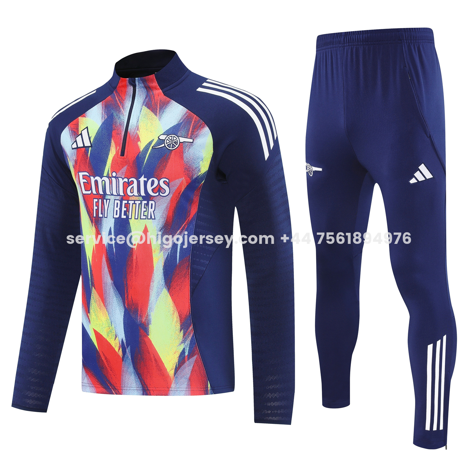 Higojerseys-Arsenal 25-26 Long Sleeves Training Set - Colorful Camouflage With Blue Top & Royal Blue Pants