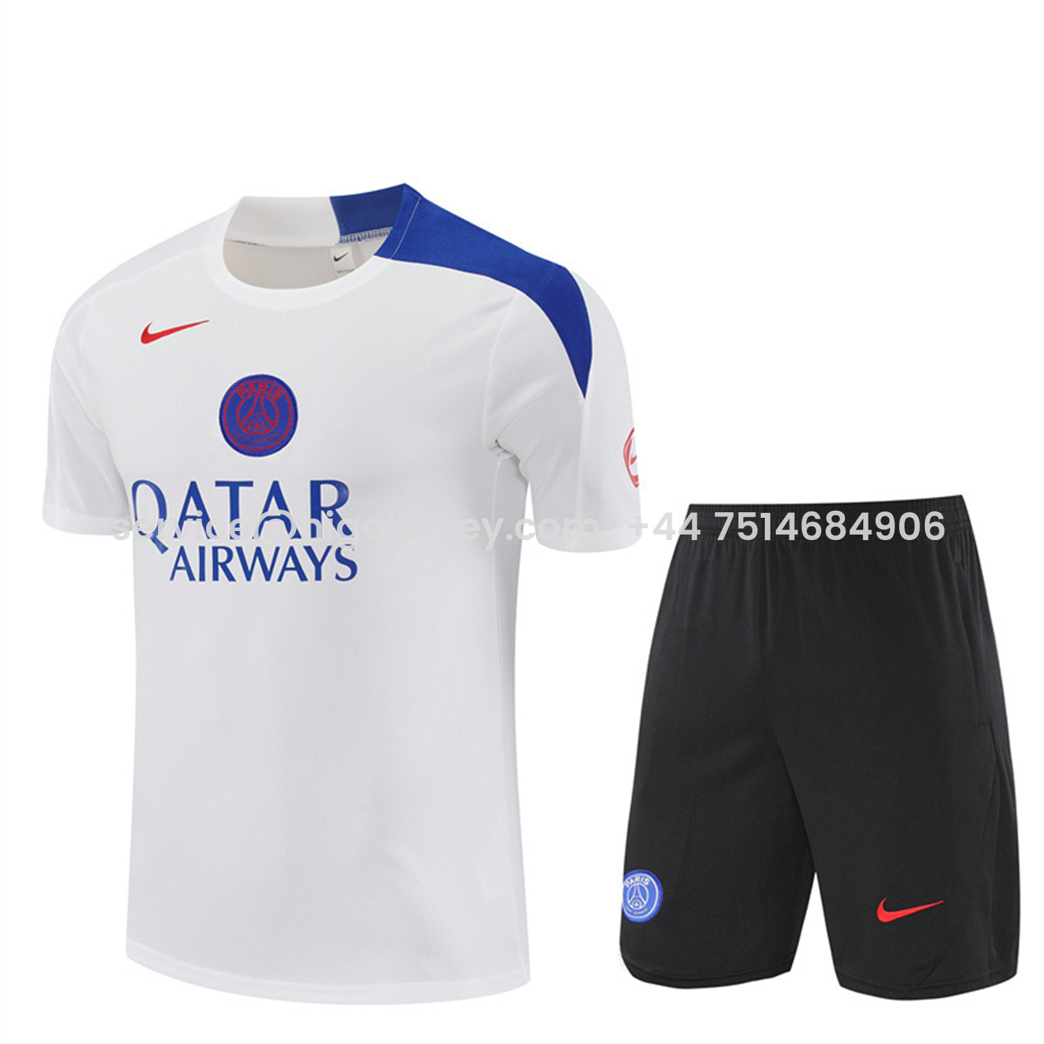Higojerseys-Paris Saint-Germain PSG 25-26 Short-Sleeve Training Set - White Top & Black Shorts