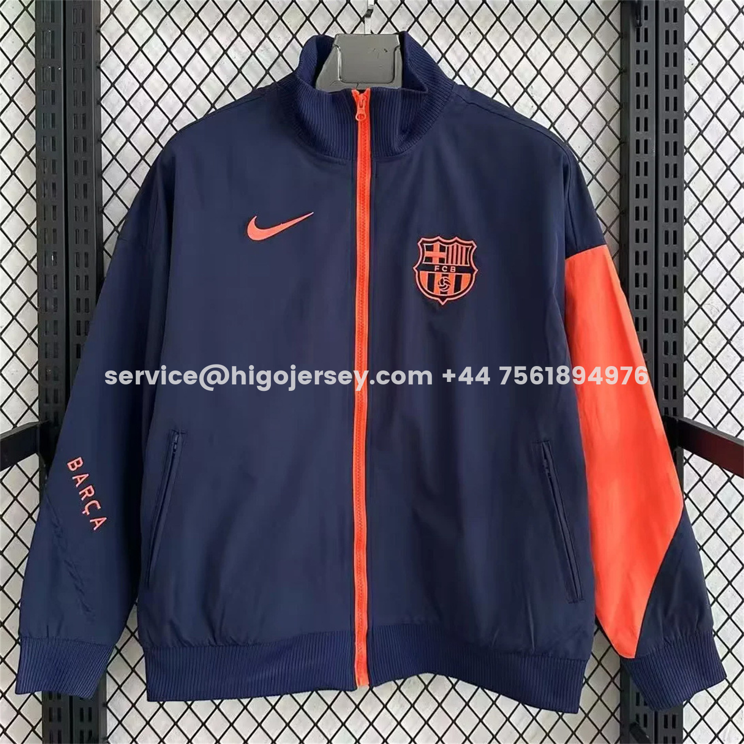 Higojerseys-Barcelona 25-26 Windbreaker Jacket - Dark Blue And Orange