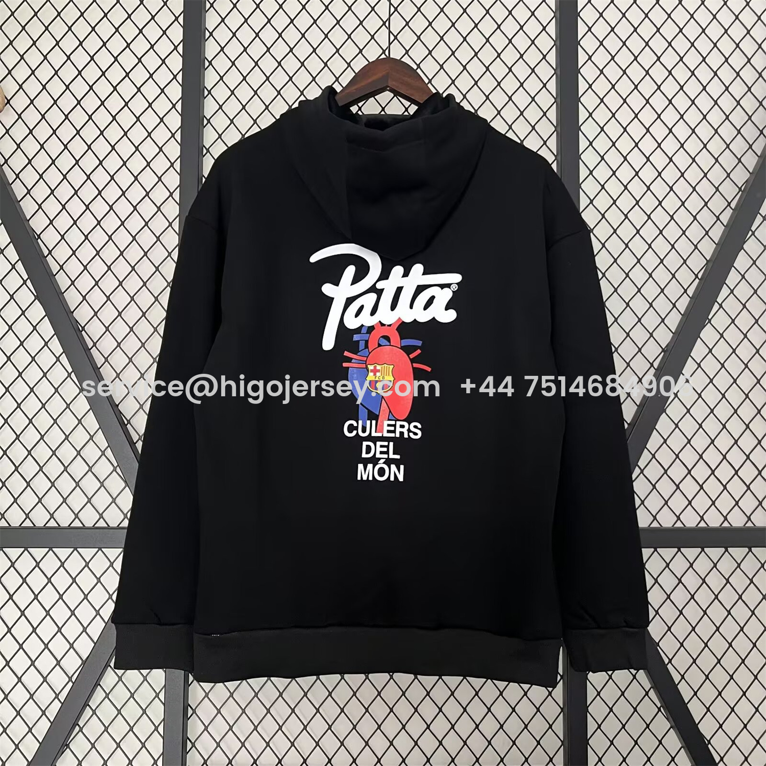 Higojerseys-Barcelona x Patta 25-26 Black Unisex Pullover Hoodie