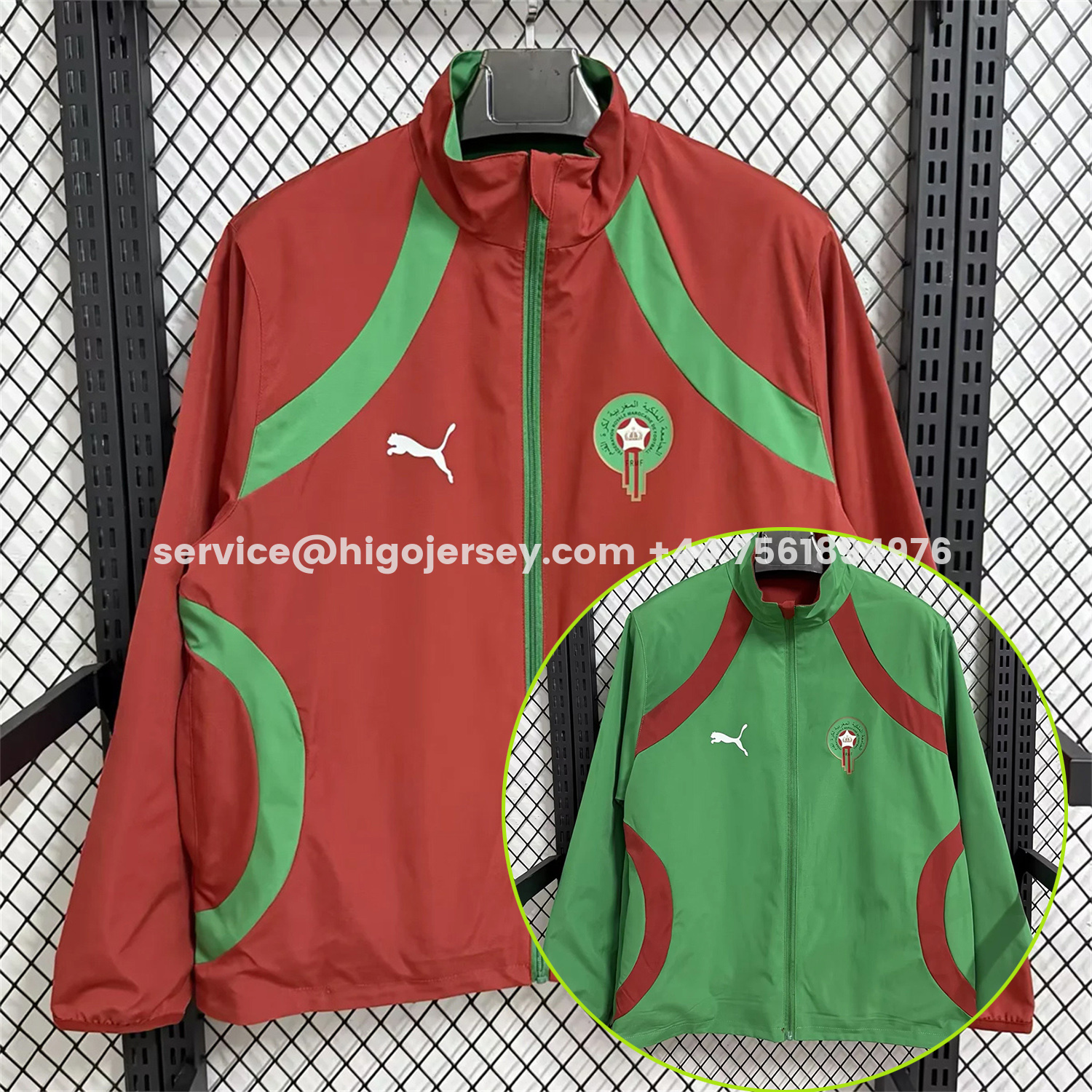Higojerseys-Morocco 2026 Pre-Match Double Sided Reversible Windbreaker - Red