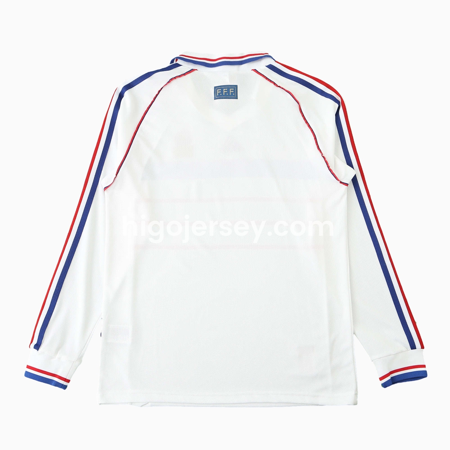Higojerseys-Retro France 1998 Away Long Sleeves Jersey (with 1998 World Cup mark on right chest)