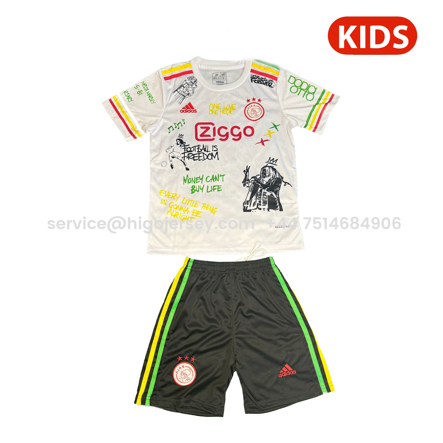 Higojerseys-Ajax x B-O-B Marly 25-26 White Special Kids Kit